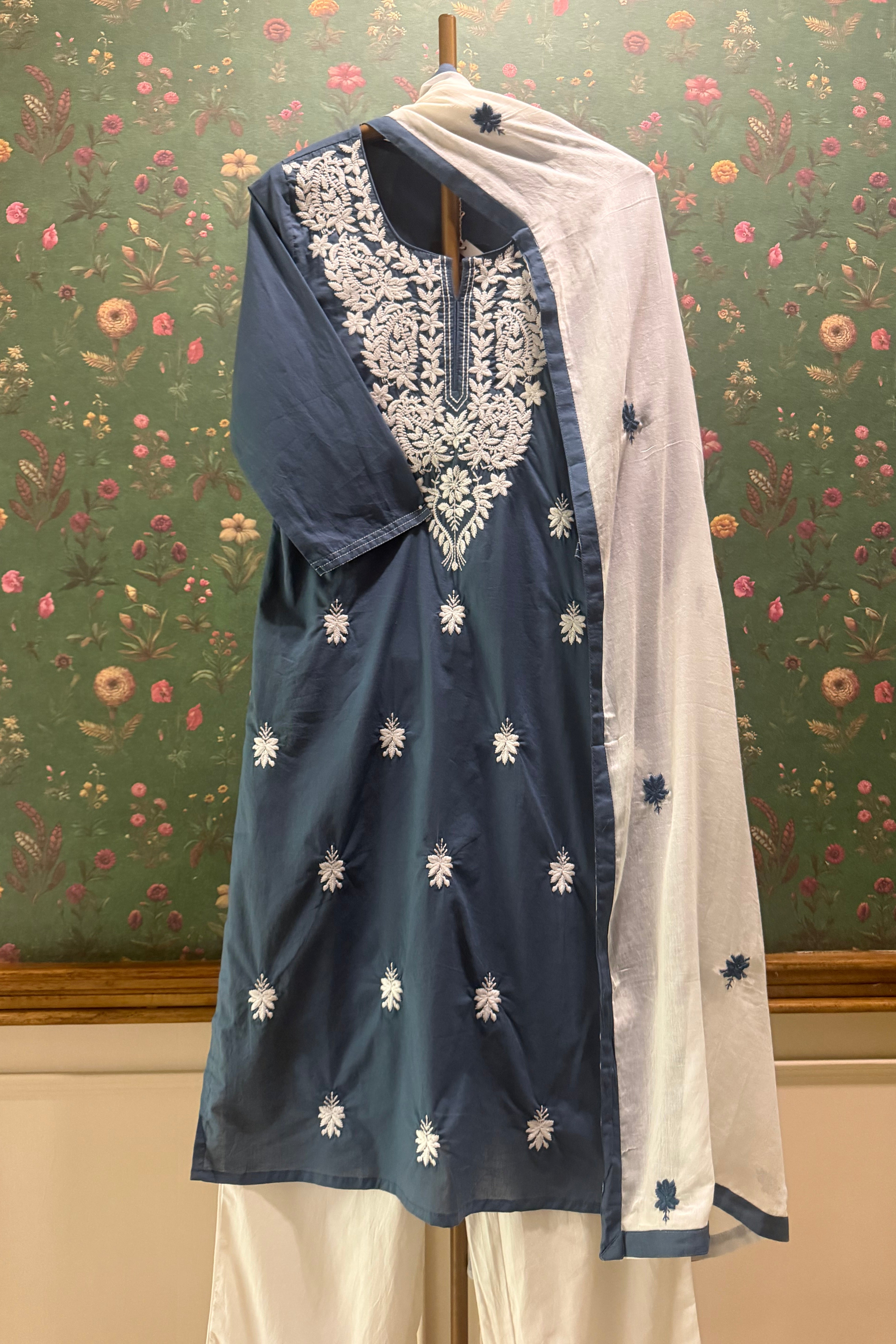 Slate Blue Chikankari Suit Set | HER-703