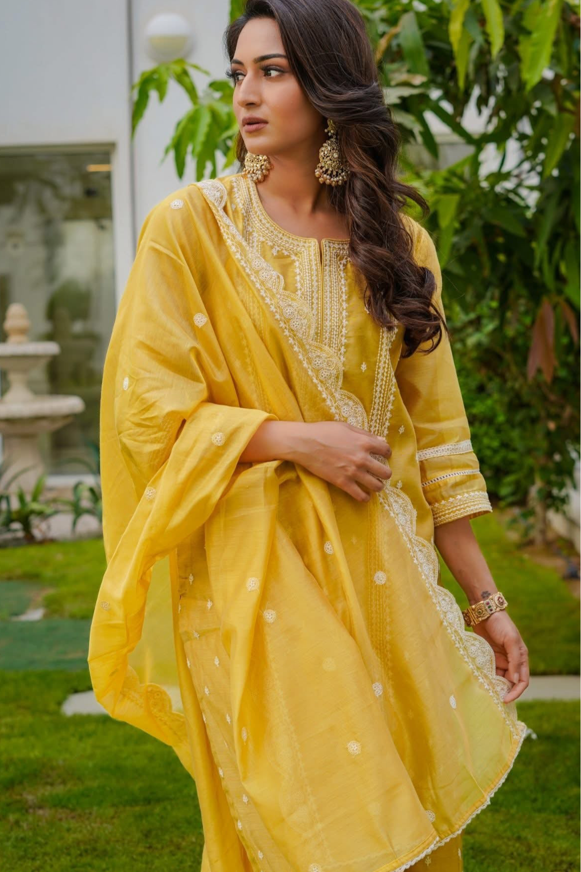 Zariya Yellow Embroidered Chanderi Suit Set | HER-388
