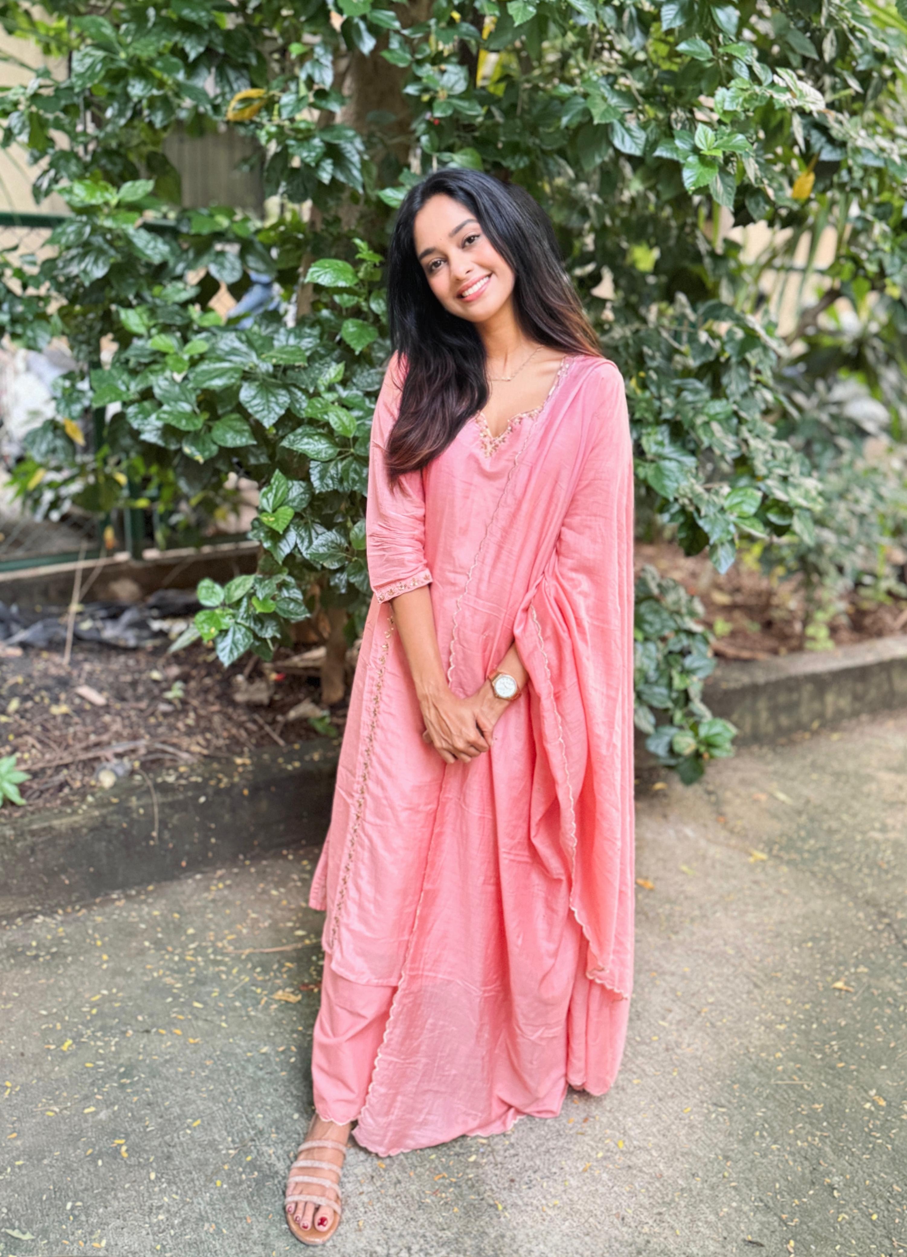 Khwabida Peach Mul Chanderi Suit Set | HER-542