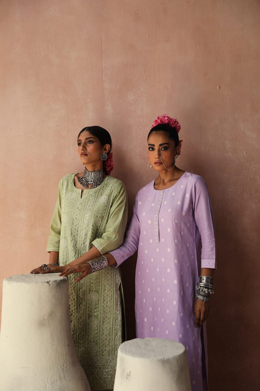 Lavender Straight Fit Cotton Silk Suit Set | HER-236