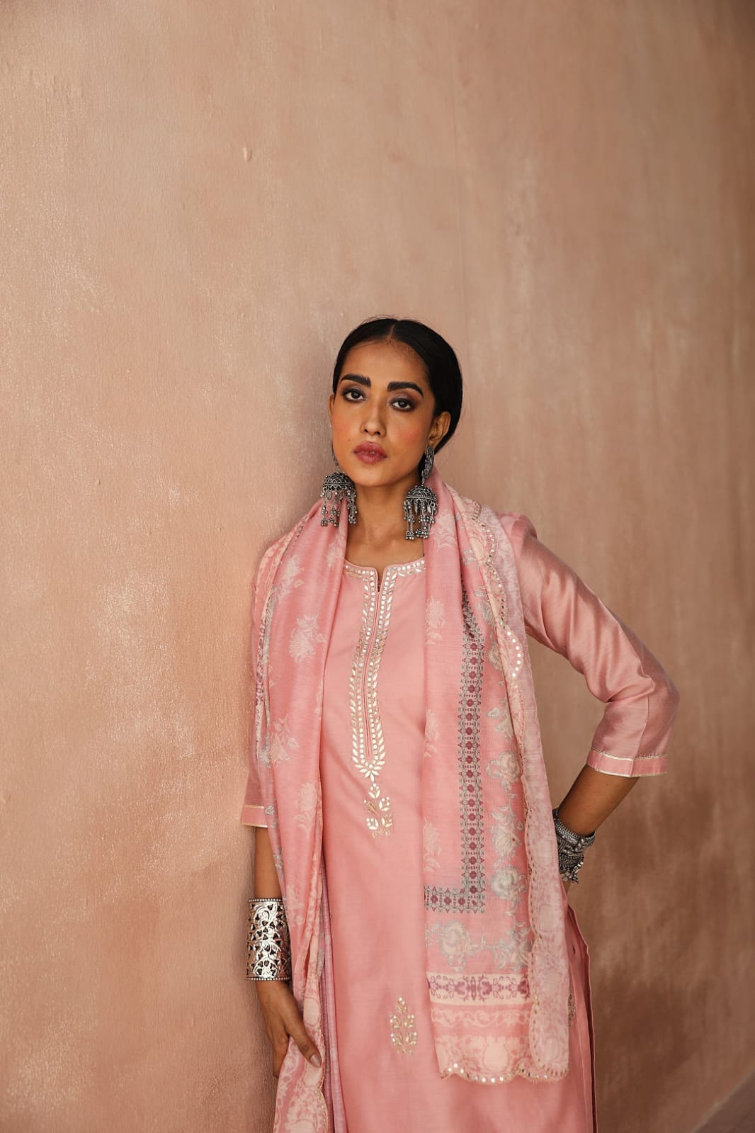 Pastel Pink Chanderi Suit Set | HER-252