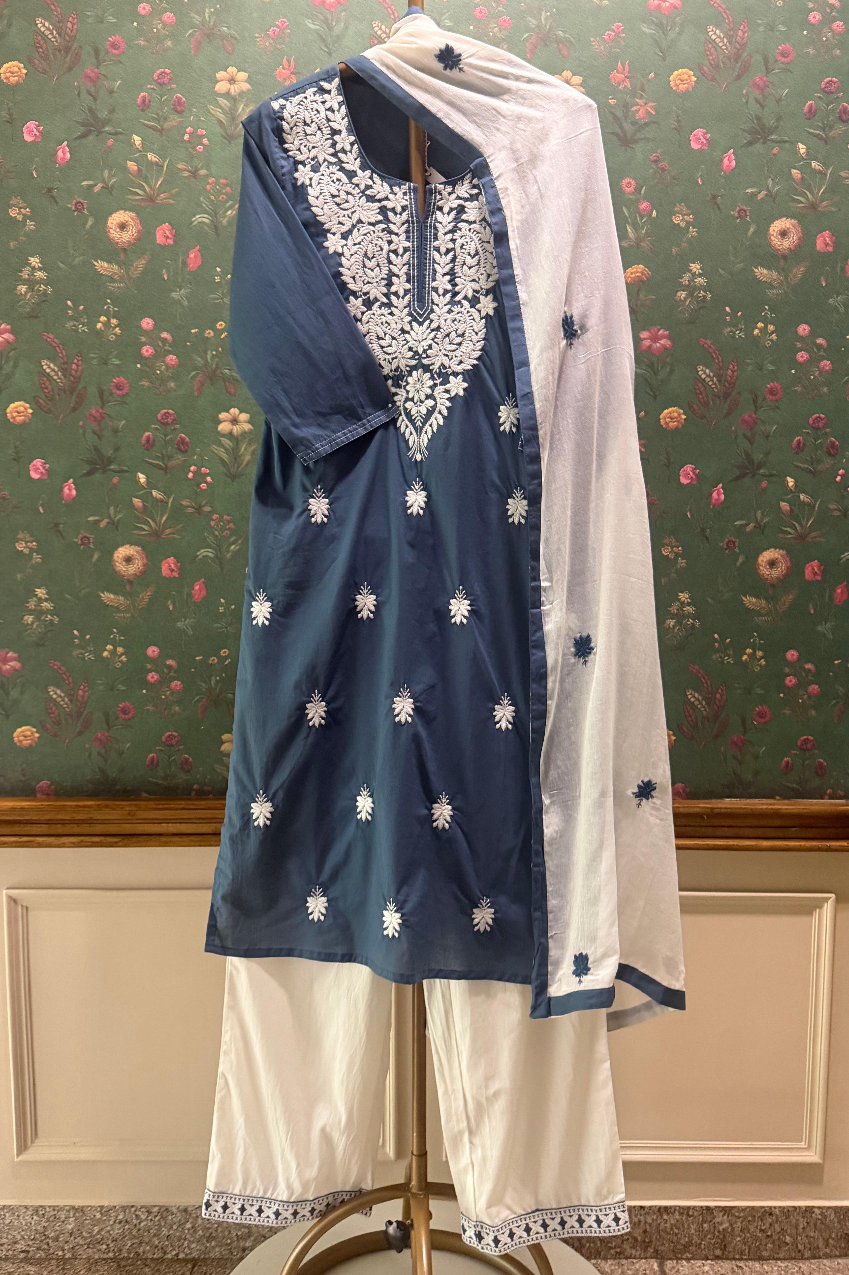 Slate Blue Chikankari Suit Set | HER-703