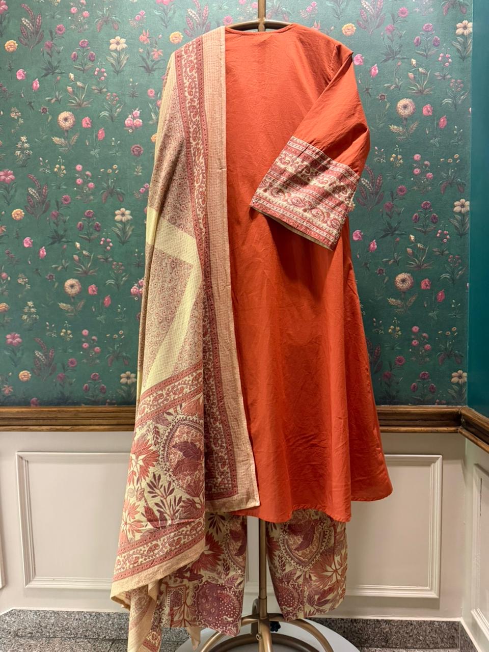 Rust Orange A-Line Cotton Suit Set | HER-693