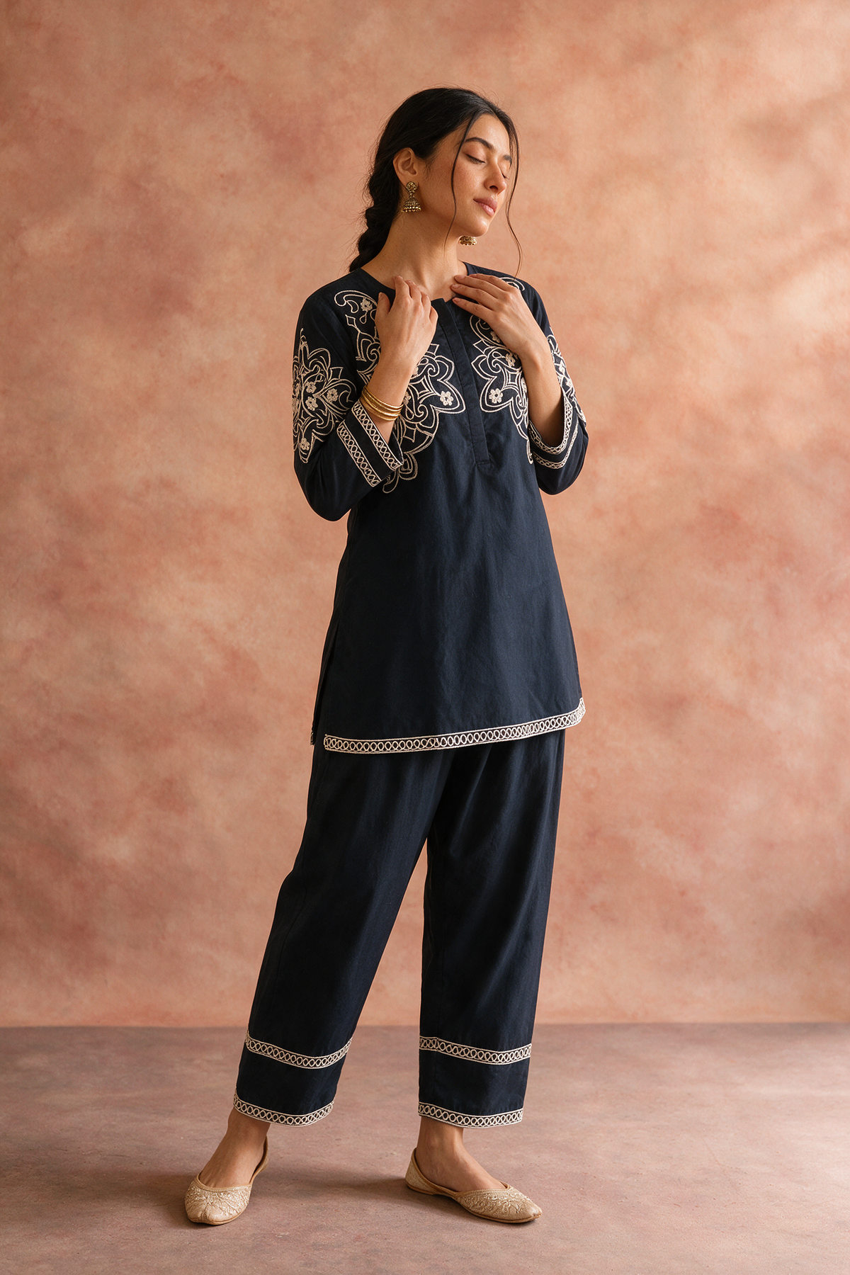 Black Floral Embroidered Kurta Set