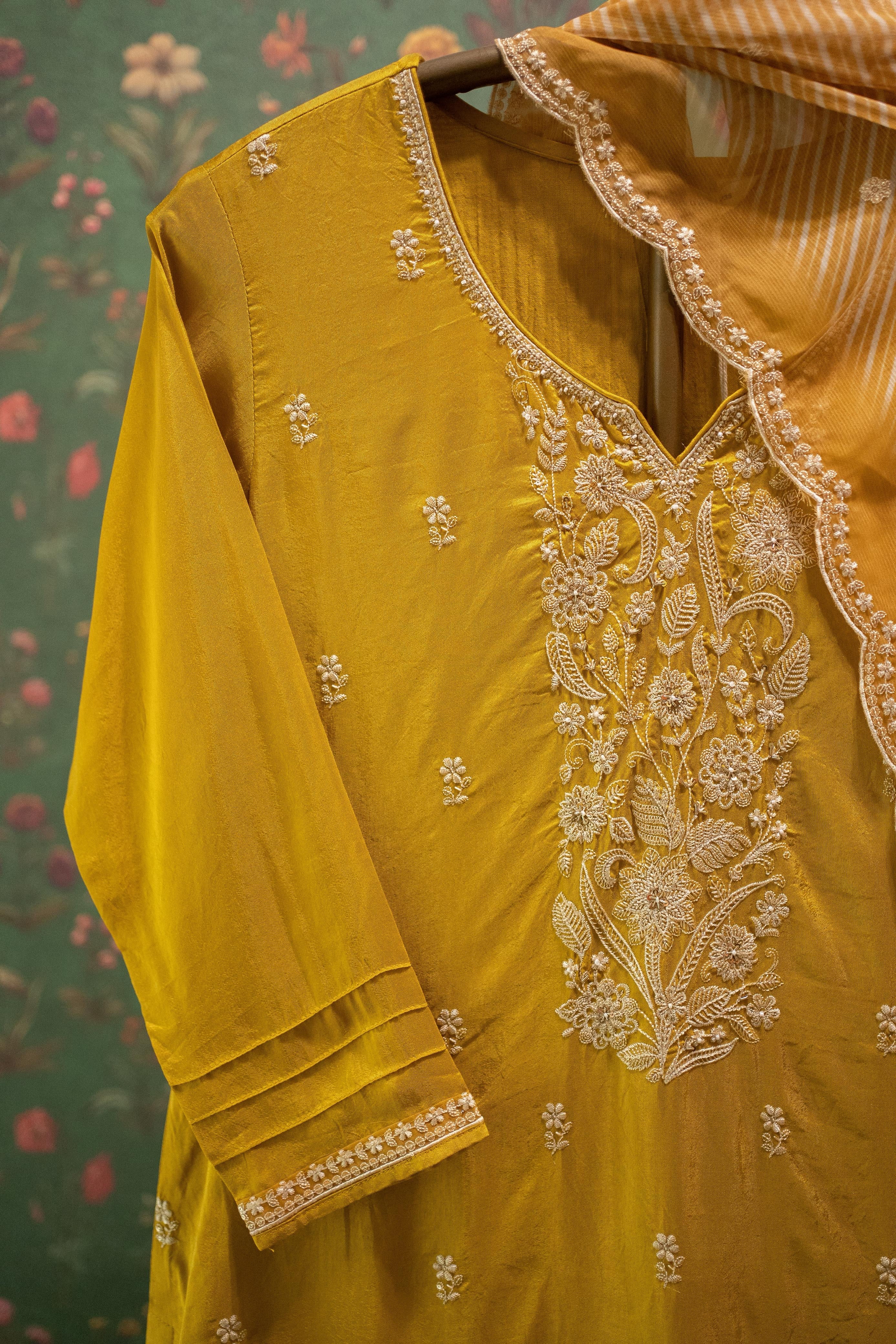 Aarvi Yellow Embroidered Suit Set | HER-559