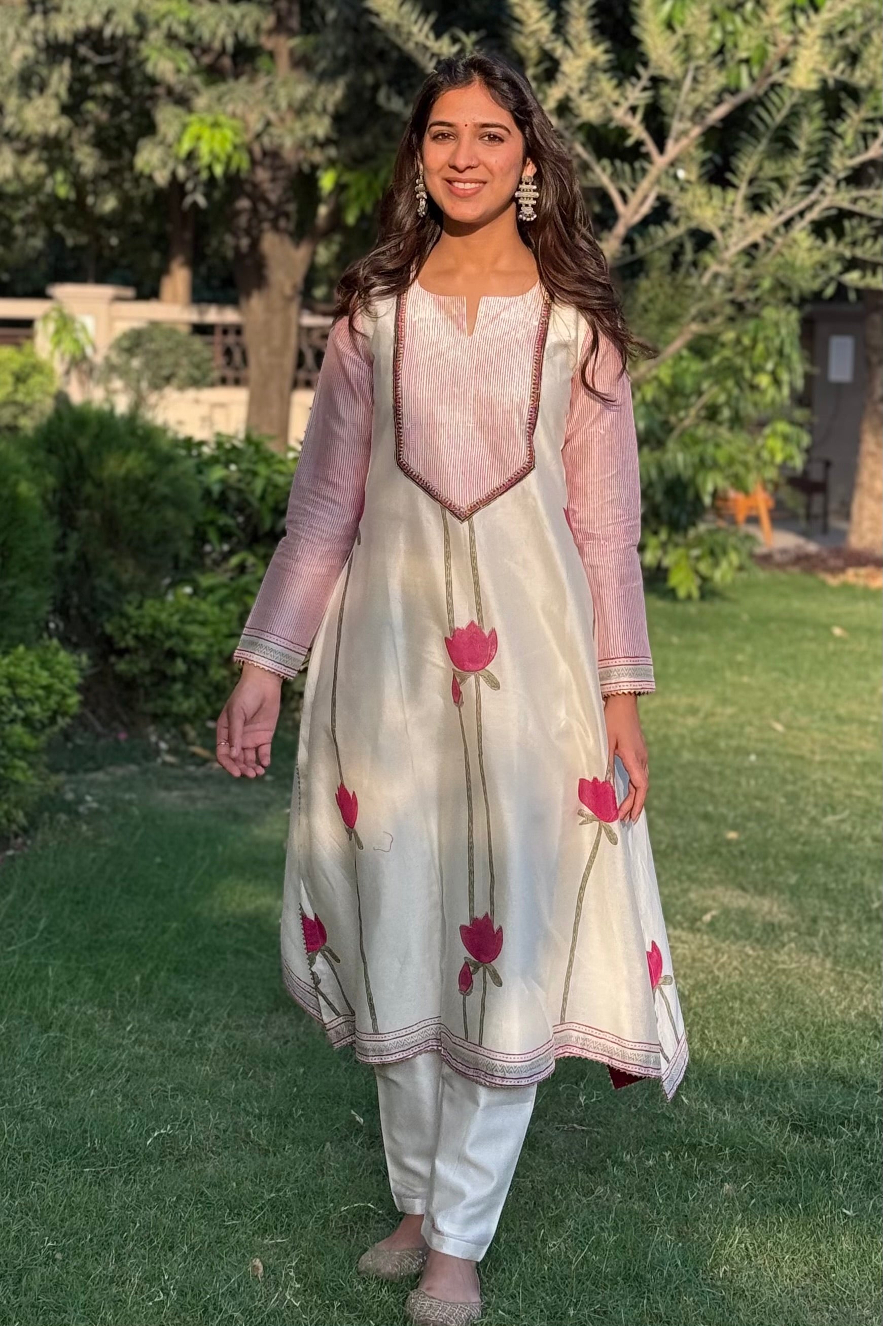 Ivory Lotus Pure Chanderi A-Line Suit Set