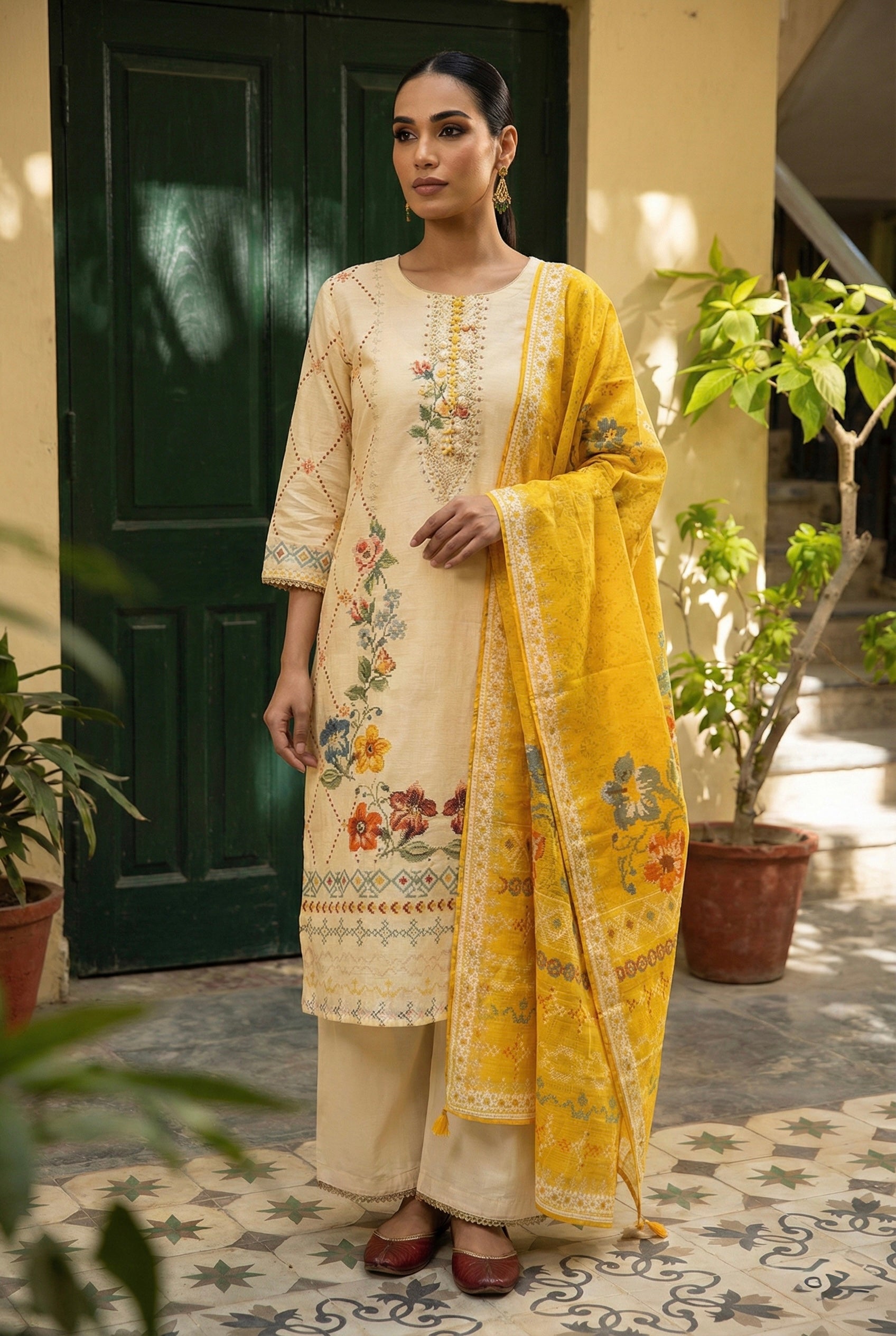 Gulrang Noor Yellow Chanderi Suit Set | HER-654