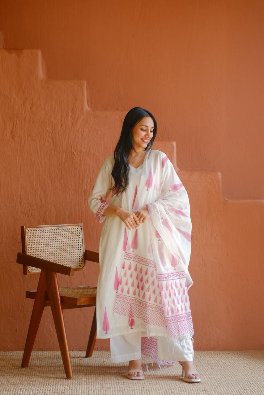 Ivory White Pure Chanderi Suit Set | HER-760