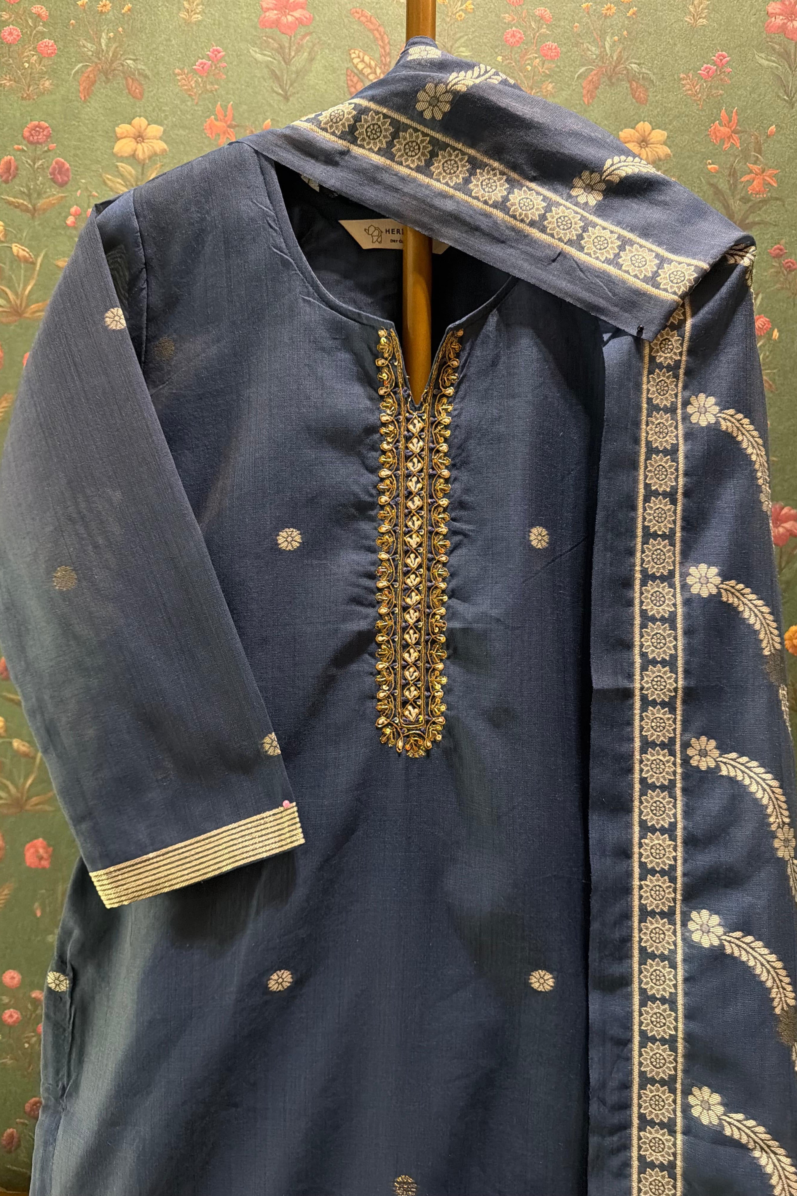 Blue Chanderi Suit Set | HER-618