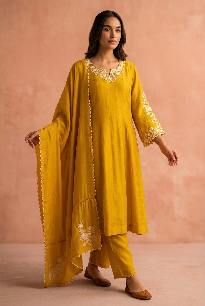 Zariyah Mustard Yellow Embroidered Suit Set | HER-588