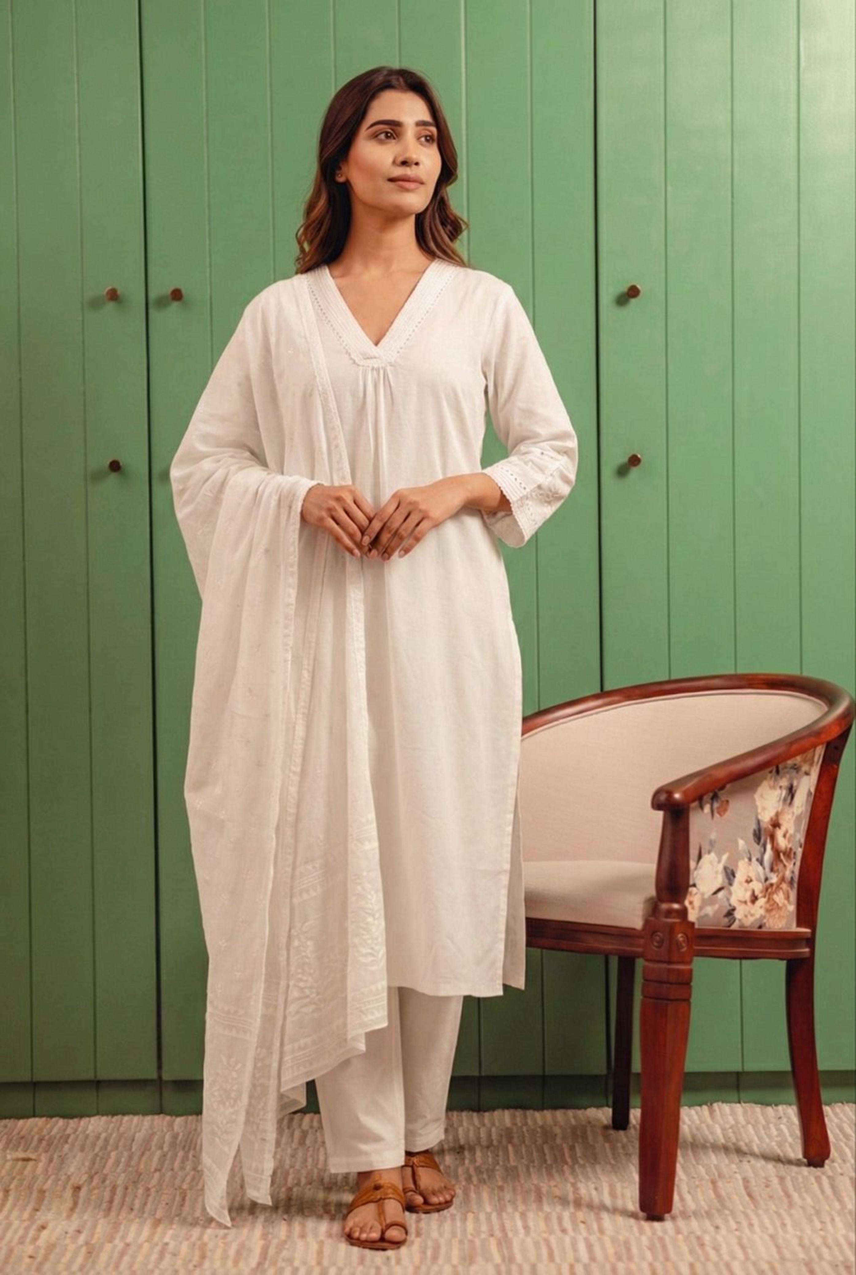 White Tailored Woven Cotton Suit Set | HER-530