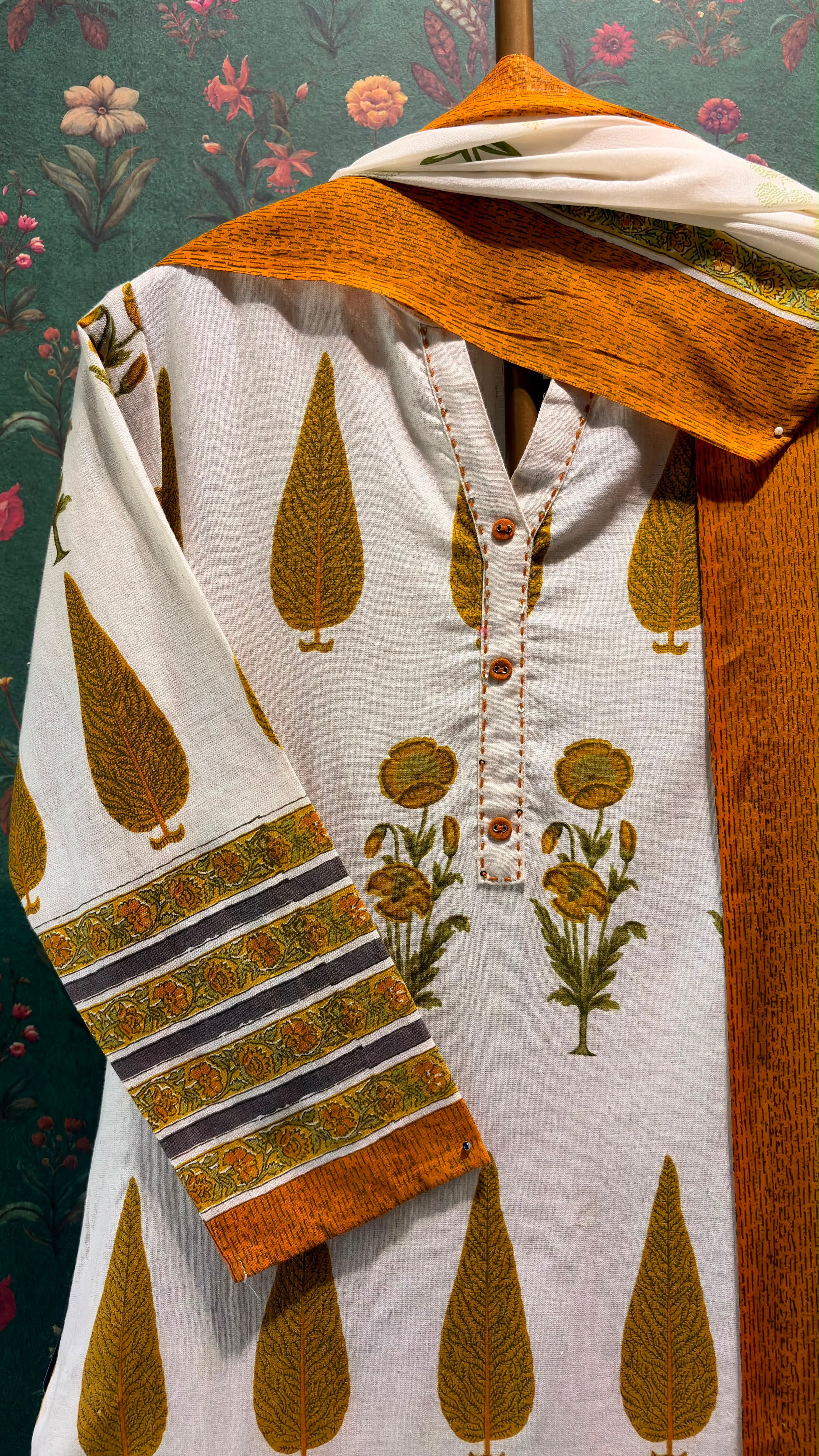 Marigold Mustard Yellow Printed Cotton Suit Set | HER-390