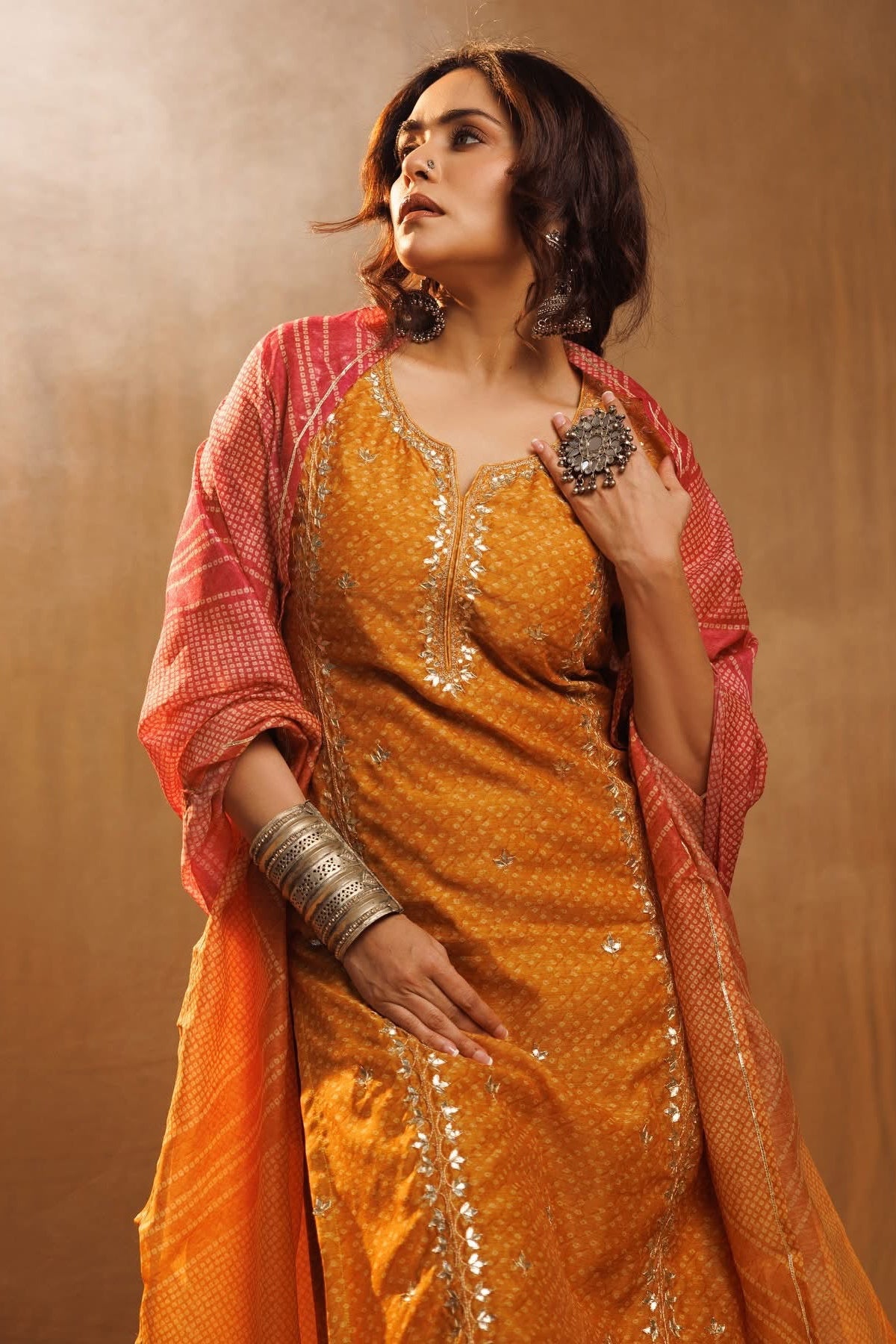 Bandhej Bagh Mustard Yellow Chanderi Suit Set | HER-299