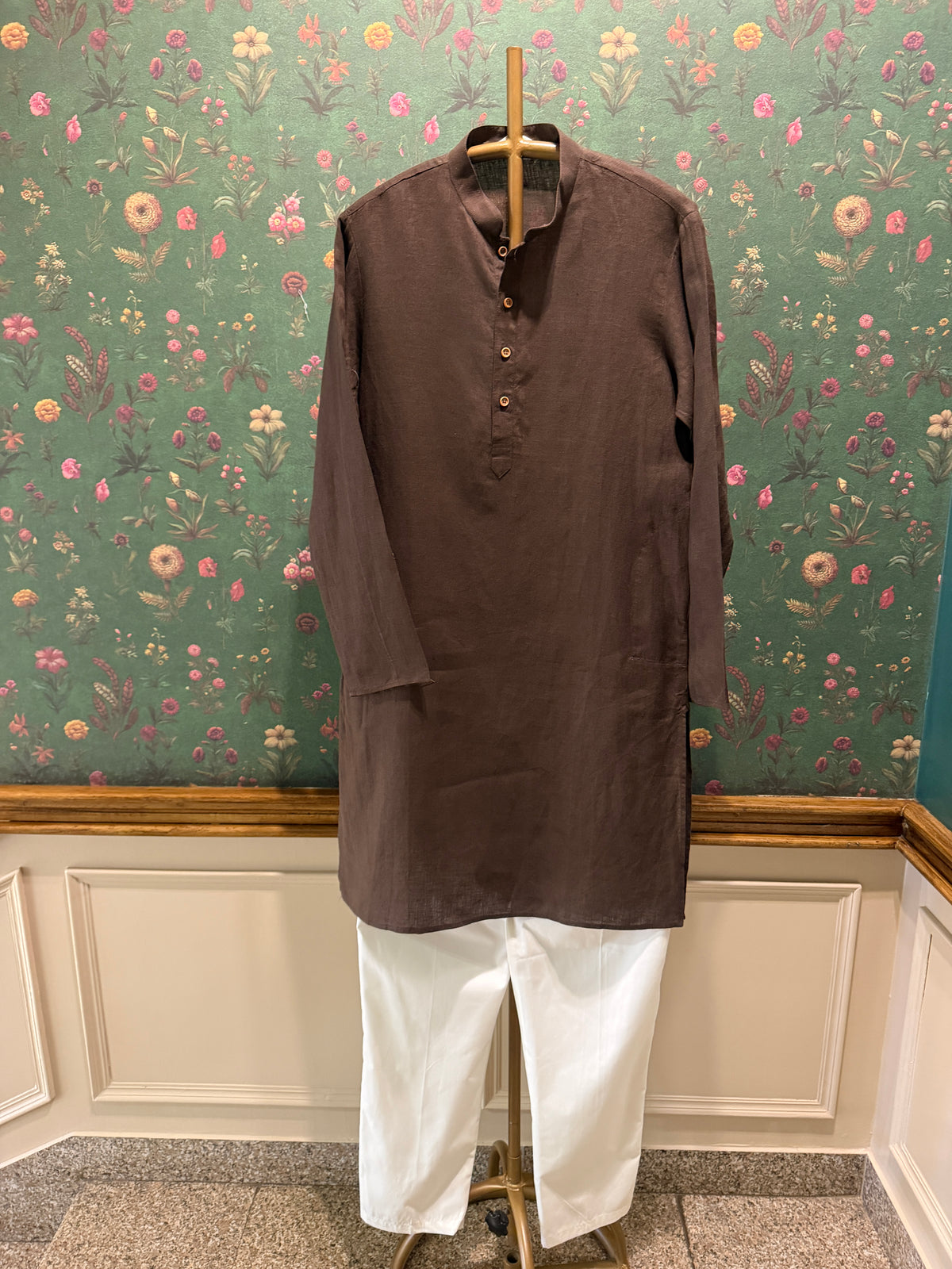 Men’s Pure Linen Kurta Pajama Set - Dark Chocolate Brown