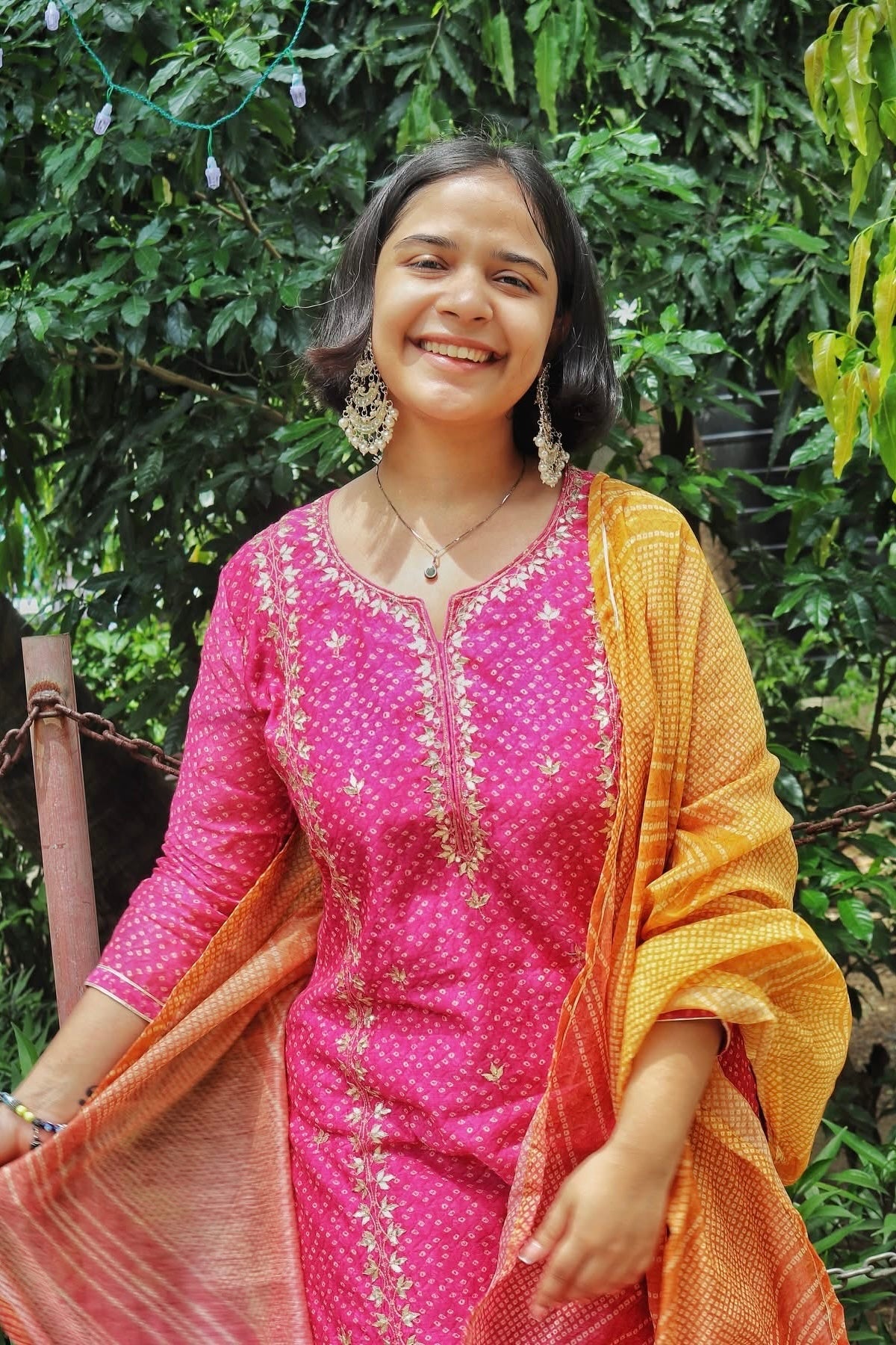 Bandhej Bagh Pink Chanderi Suit Set | HER-299
