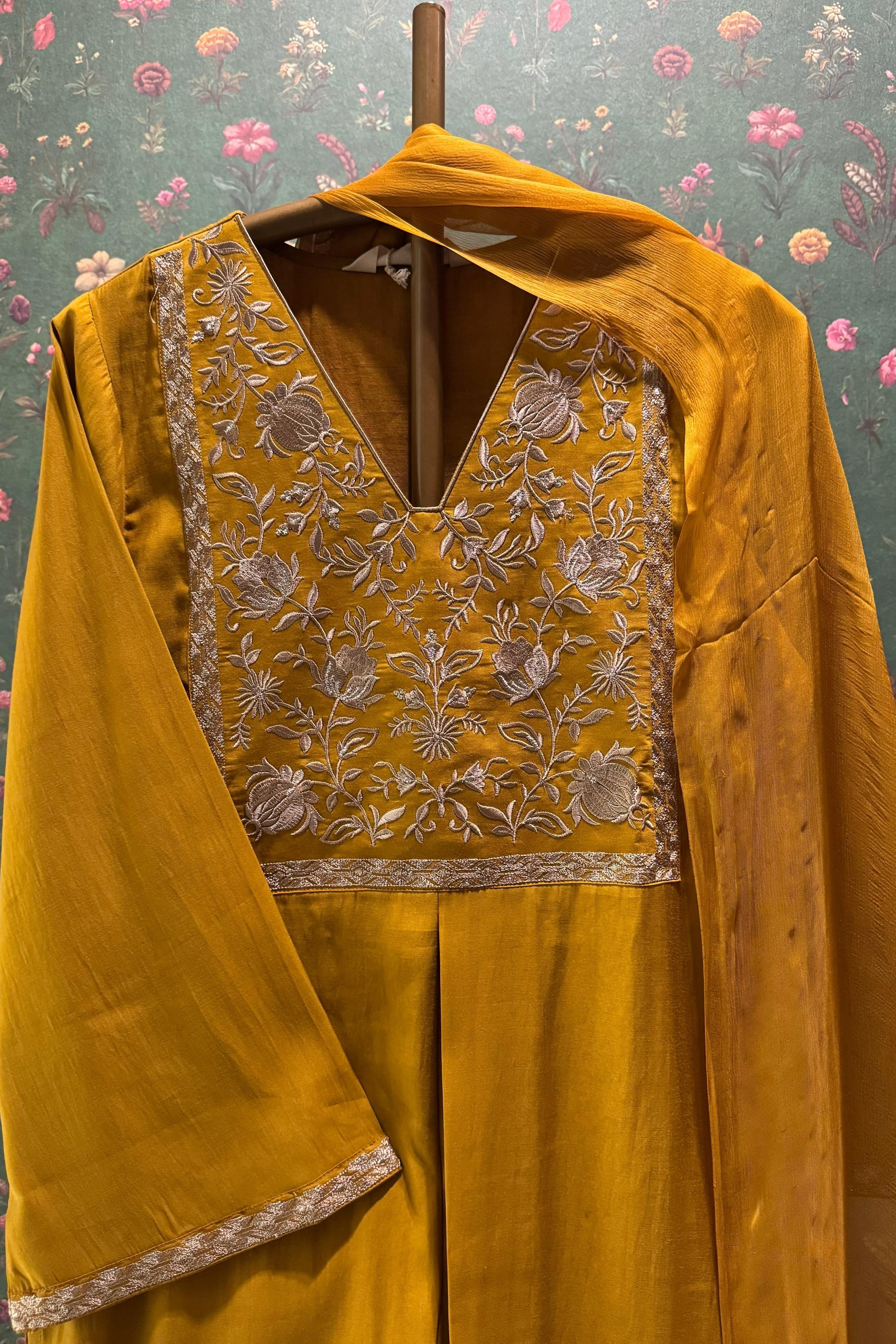 Saanjh Mustard Modal Silk Embroidered Suit Set | HER-553