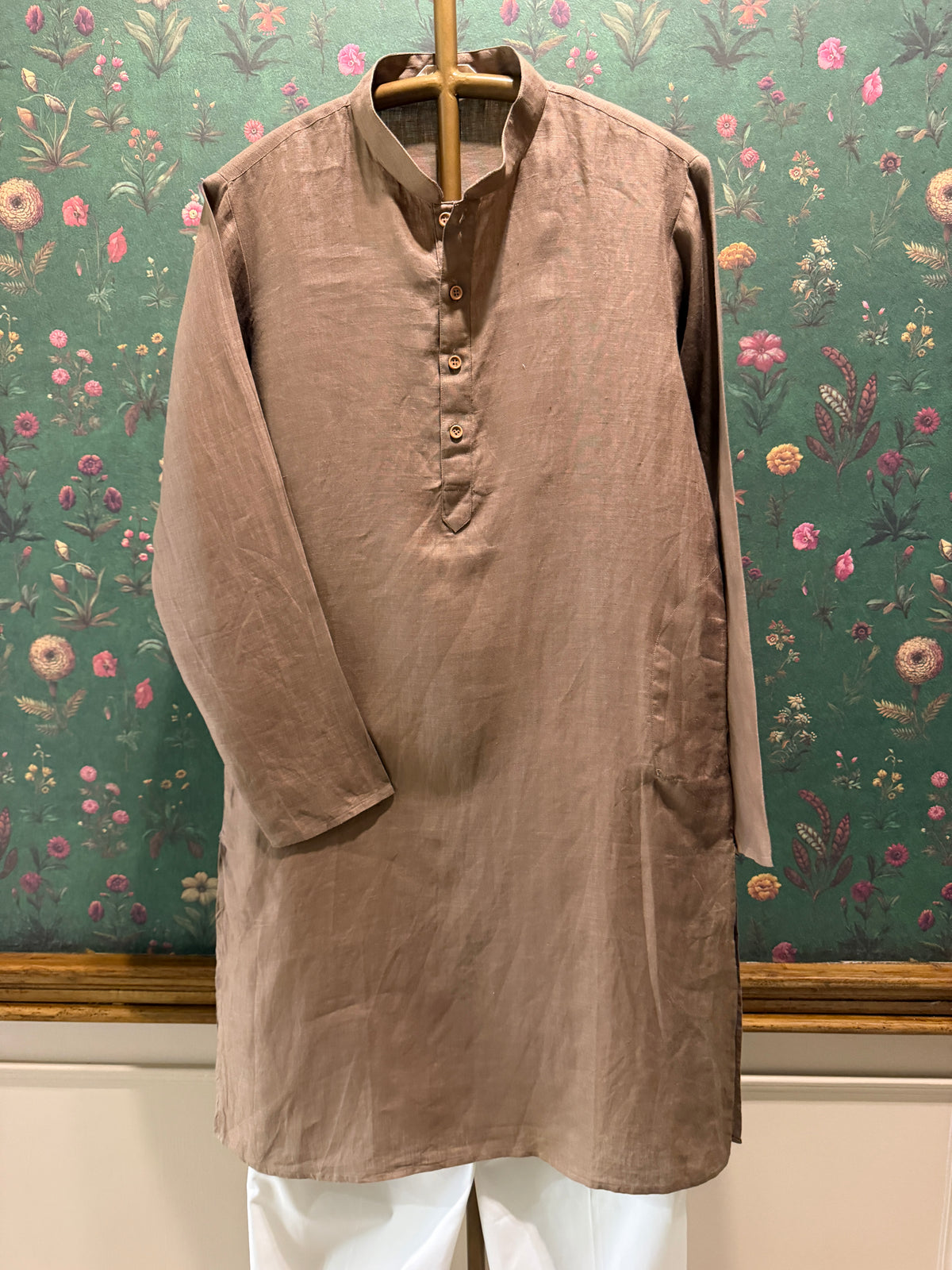 Men’s Pure Linen Kurta Pajama Set - Taupe Brown