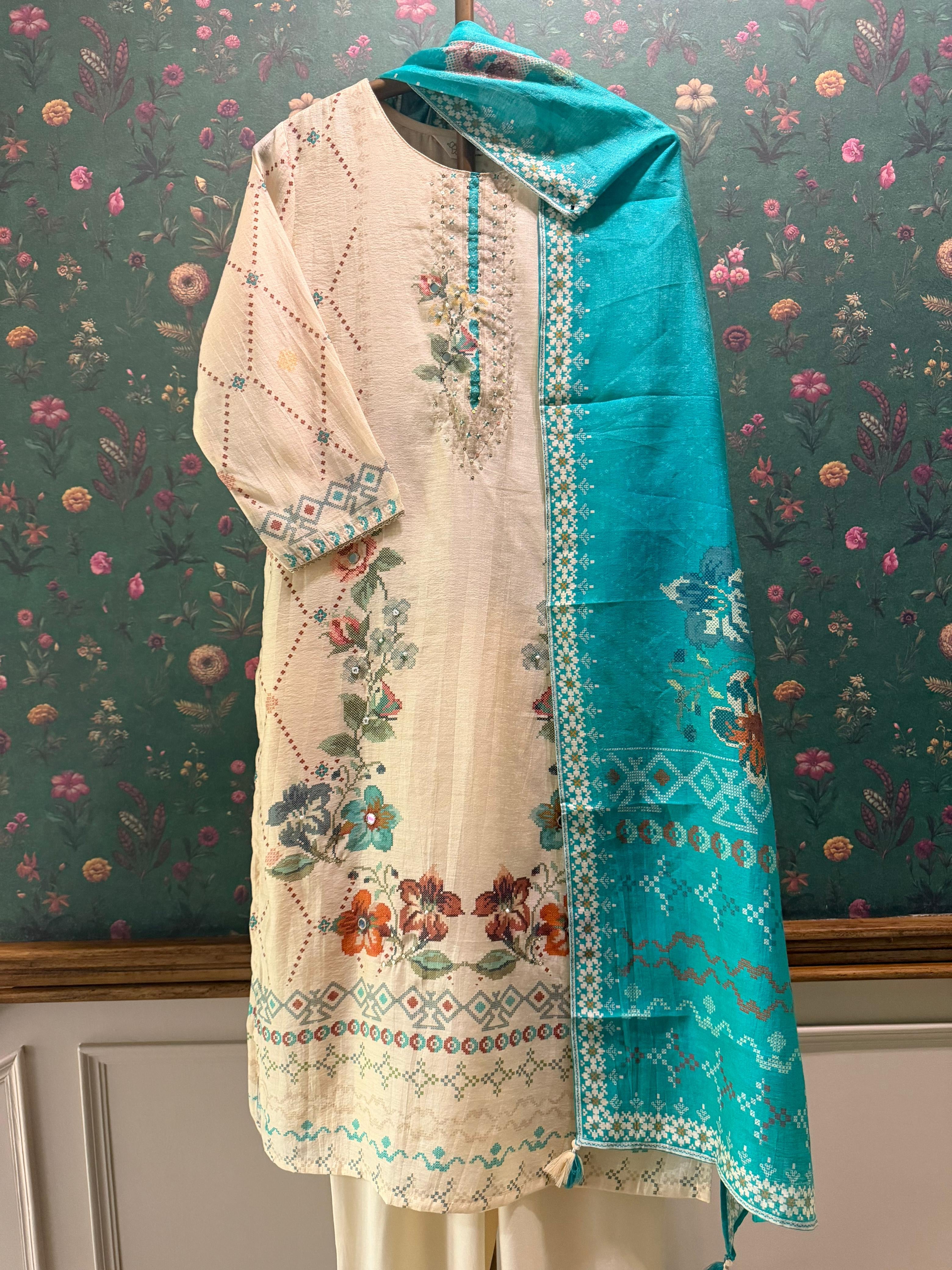 Gulrang Noor Green Chanderi Suit Set | HER-654