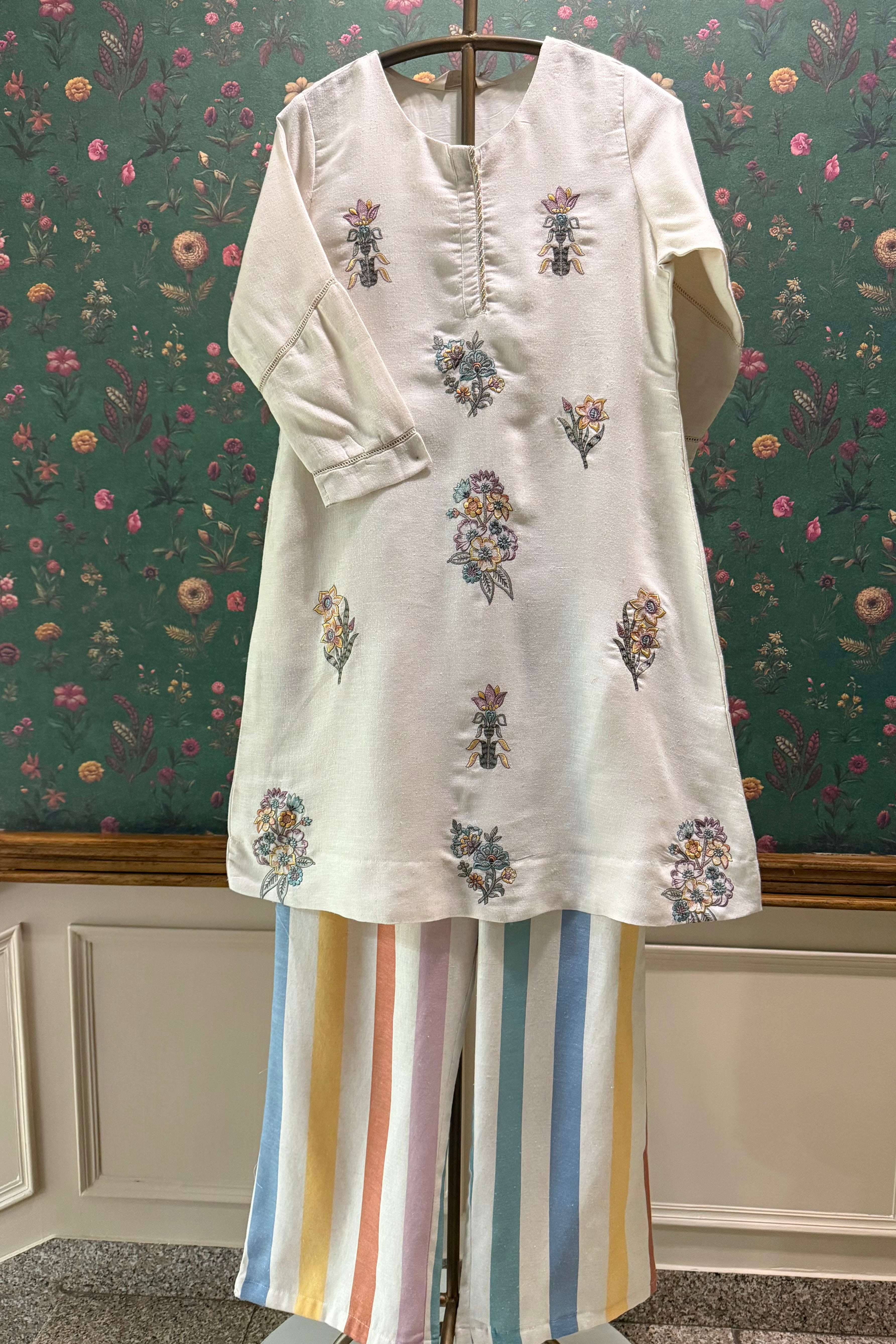 Ivory Bloom Embroidered Co-ord Set | HER-631