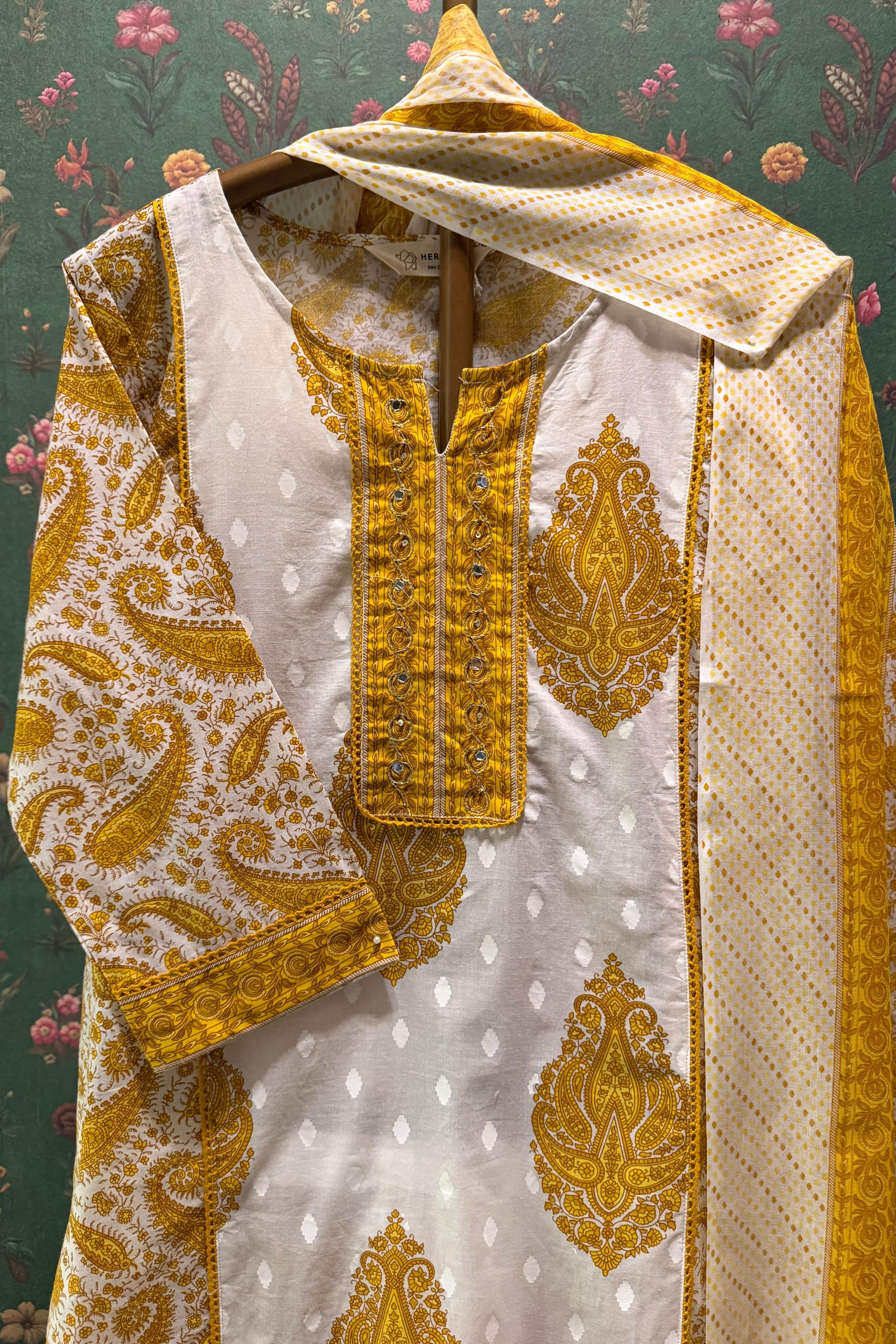 Zarifa Mustard Cotton Suit Set | HER-717