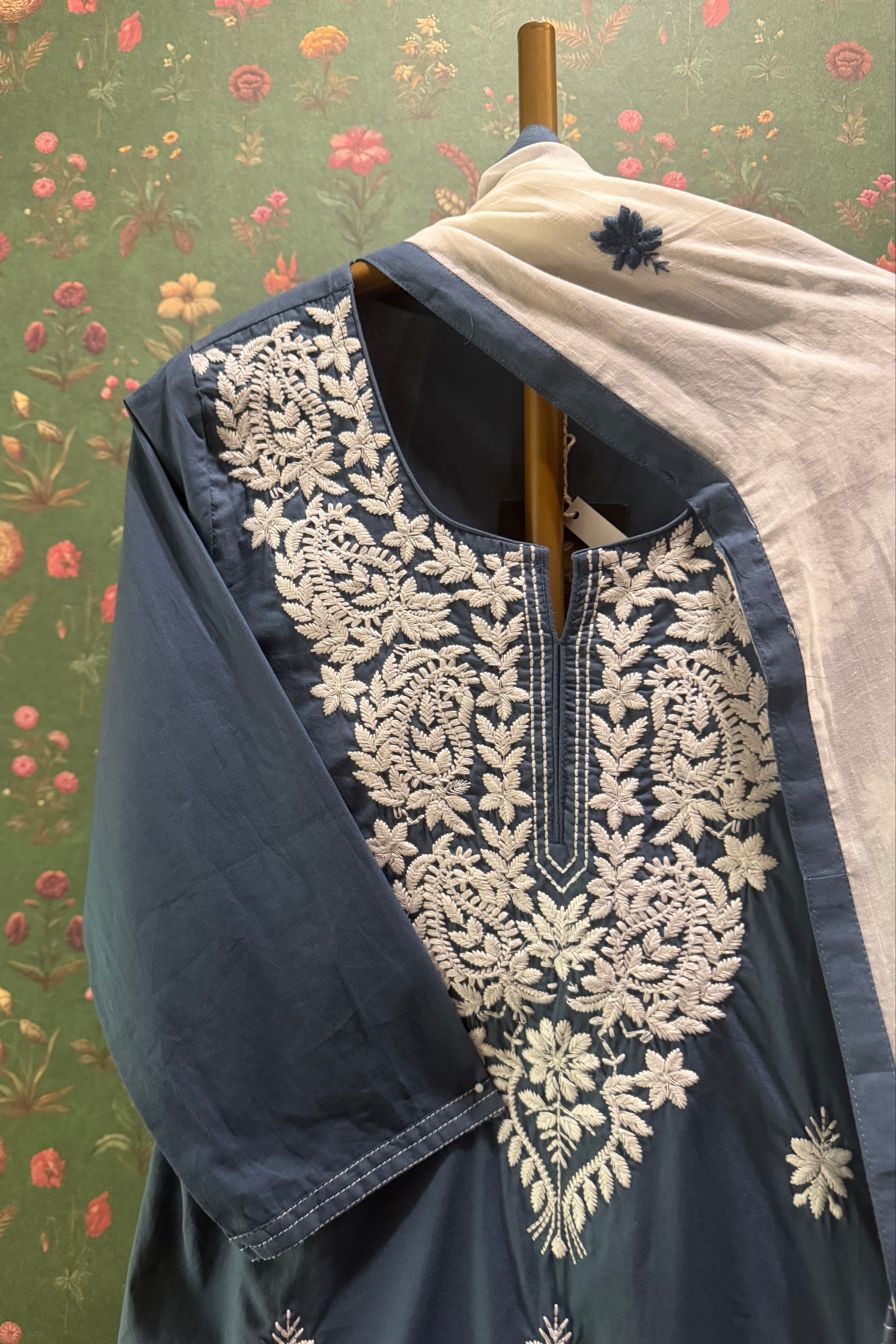 Slate Blue Chikankari Suit Set | HER-703