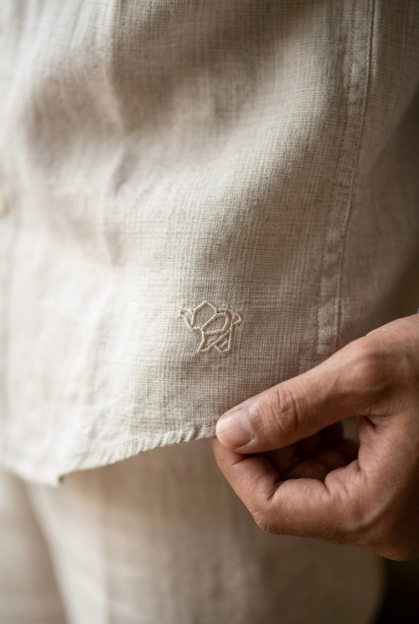 Men’s Pure Linen Full Sleeves Shirt – Natural Beige Fine Textured Print