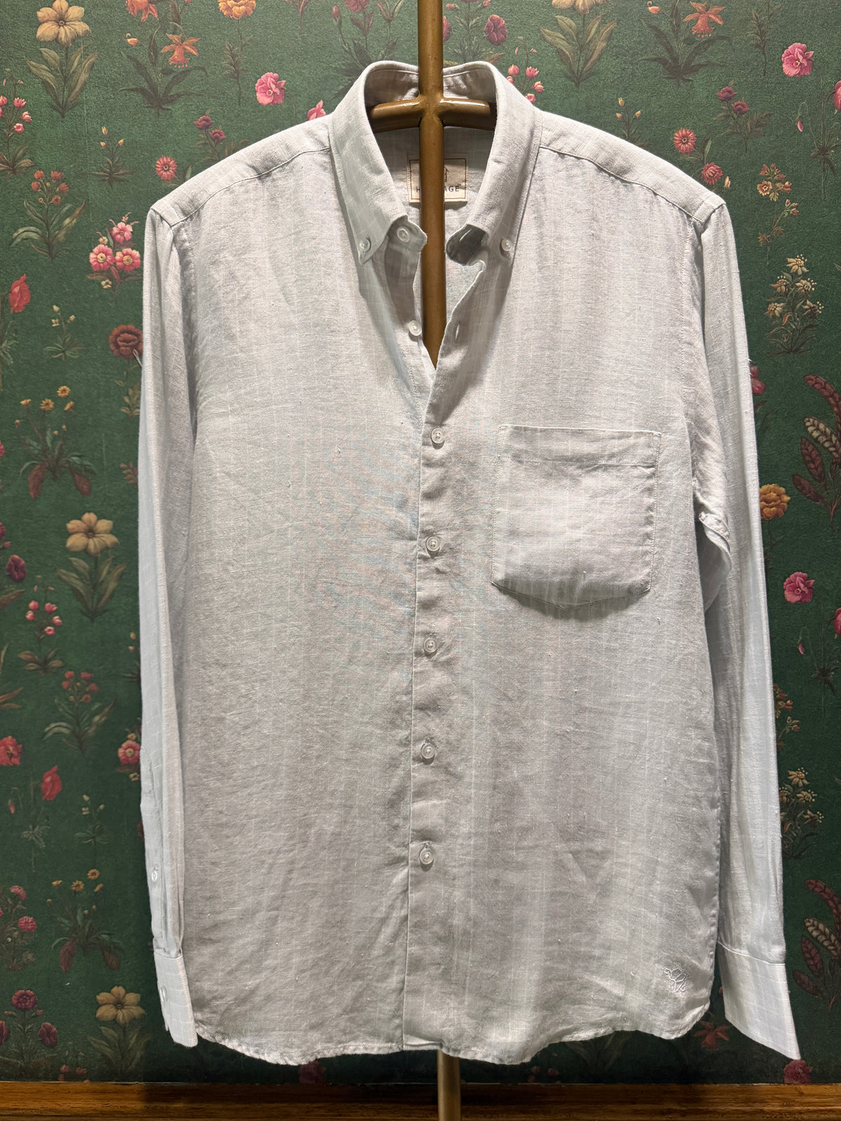 Men’s Off-White Striped Pure Linen Full Sleeves Shirt