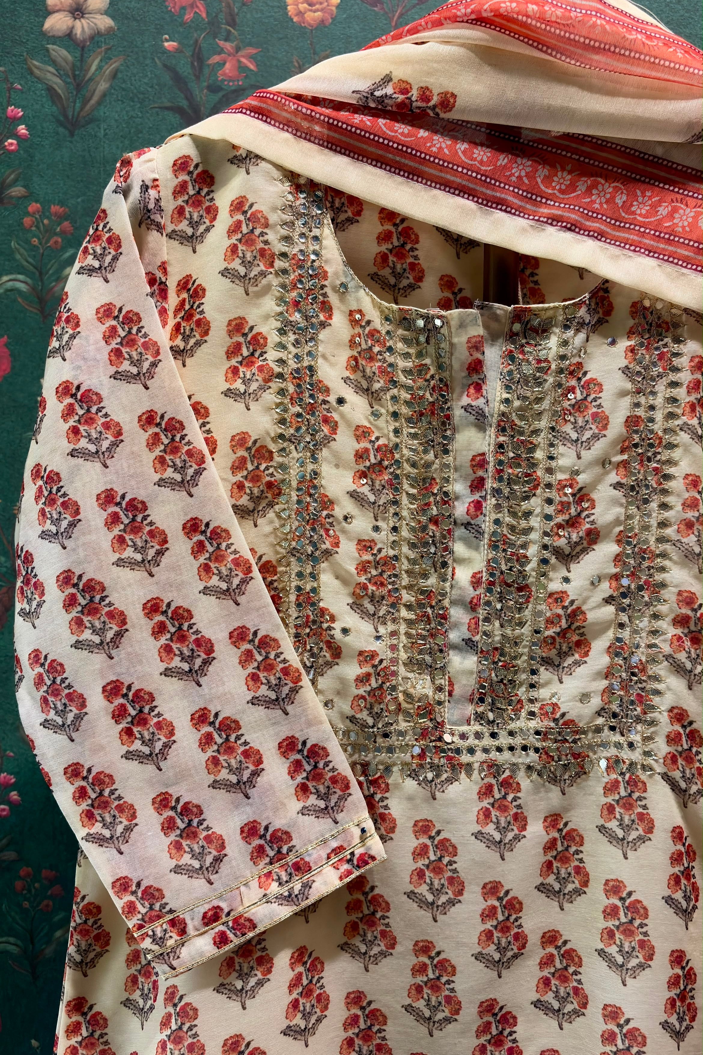 Gulmohar Ivory Chanderi Suit Set | HER-213