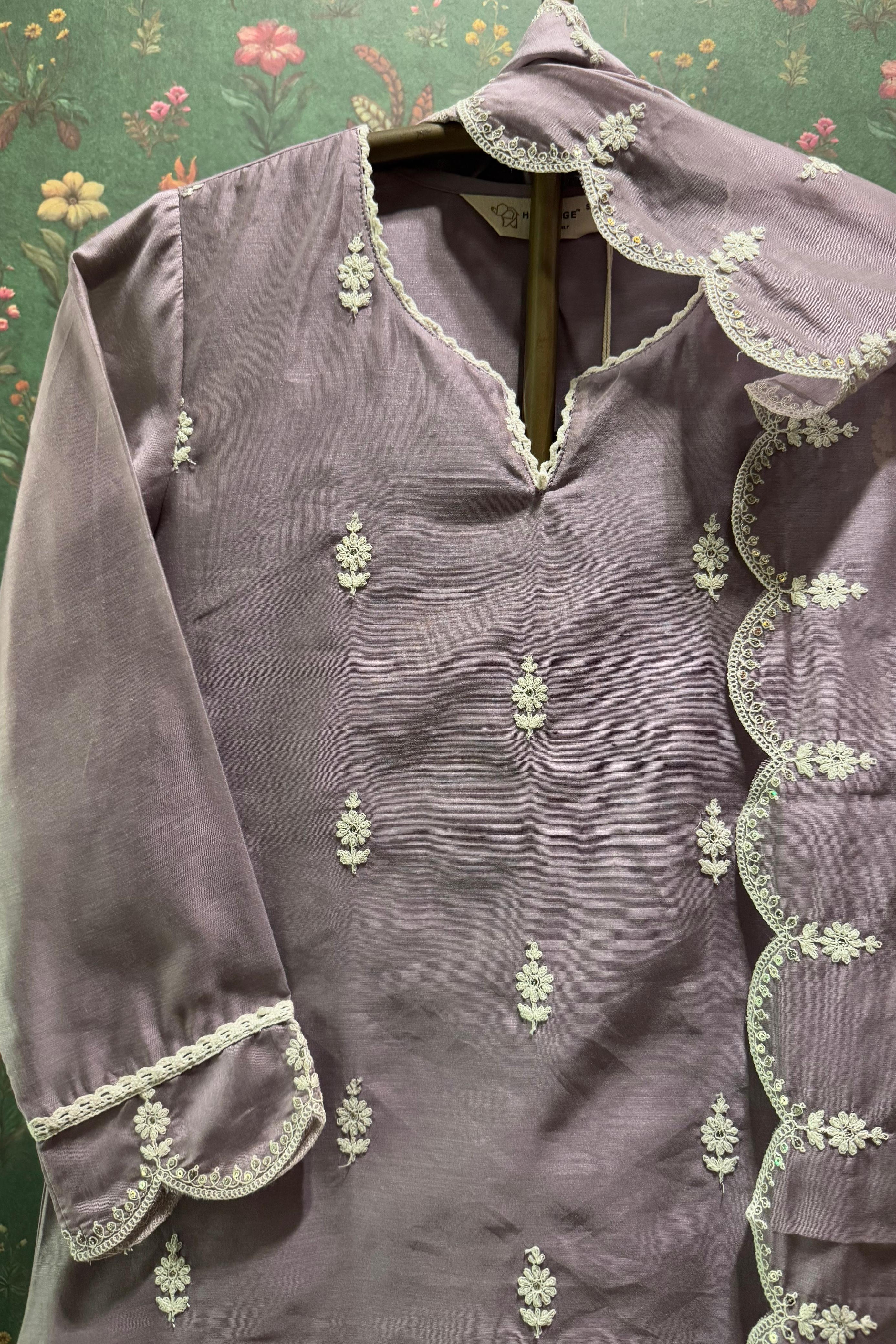 Lilac Hand-Embroidered Chanderi Suit Set | HER-406