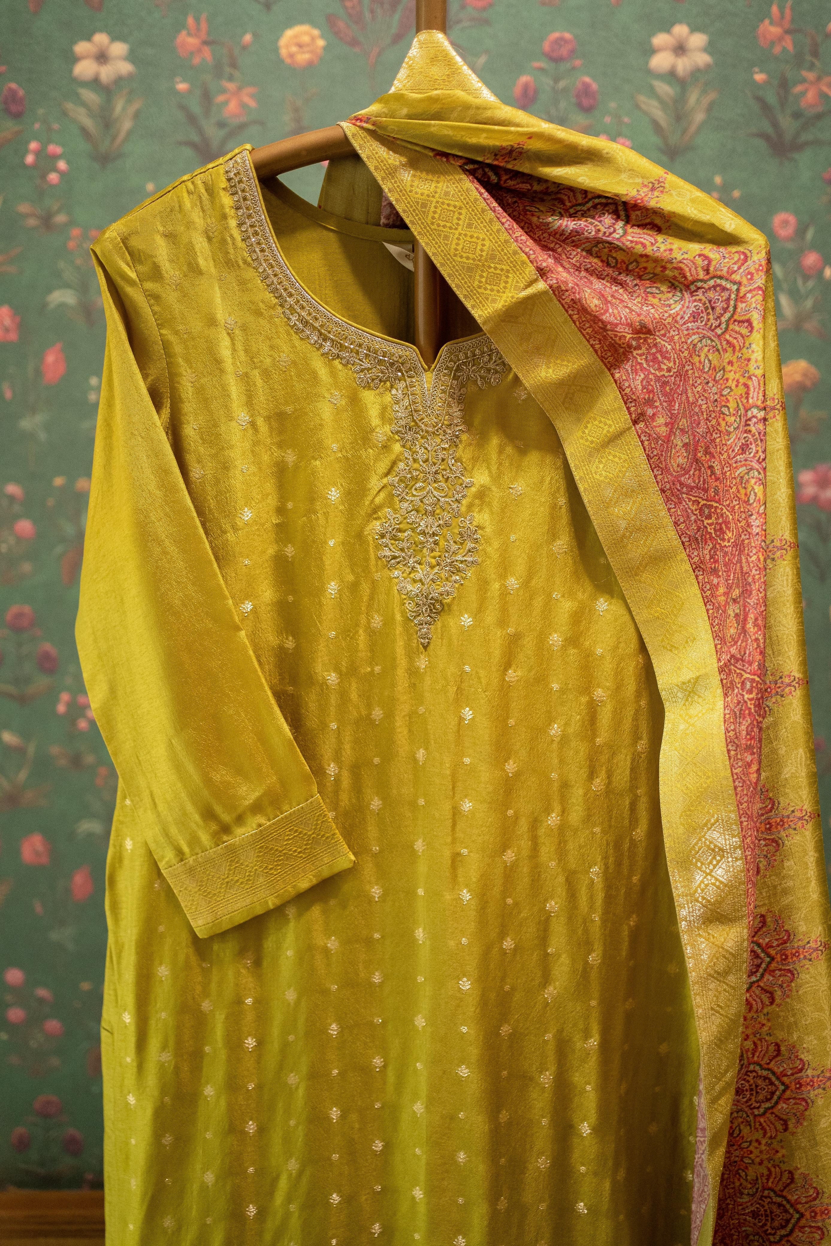 Ira Golden Yellow Silk Suit Set with Banarasi Dupatta | HER-558 YELLOW