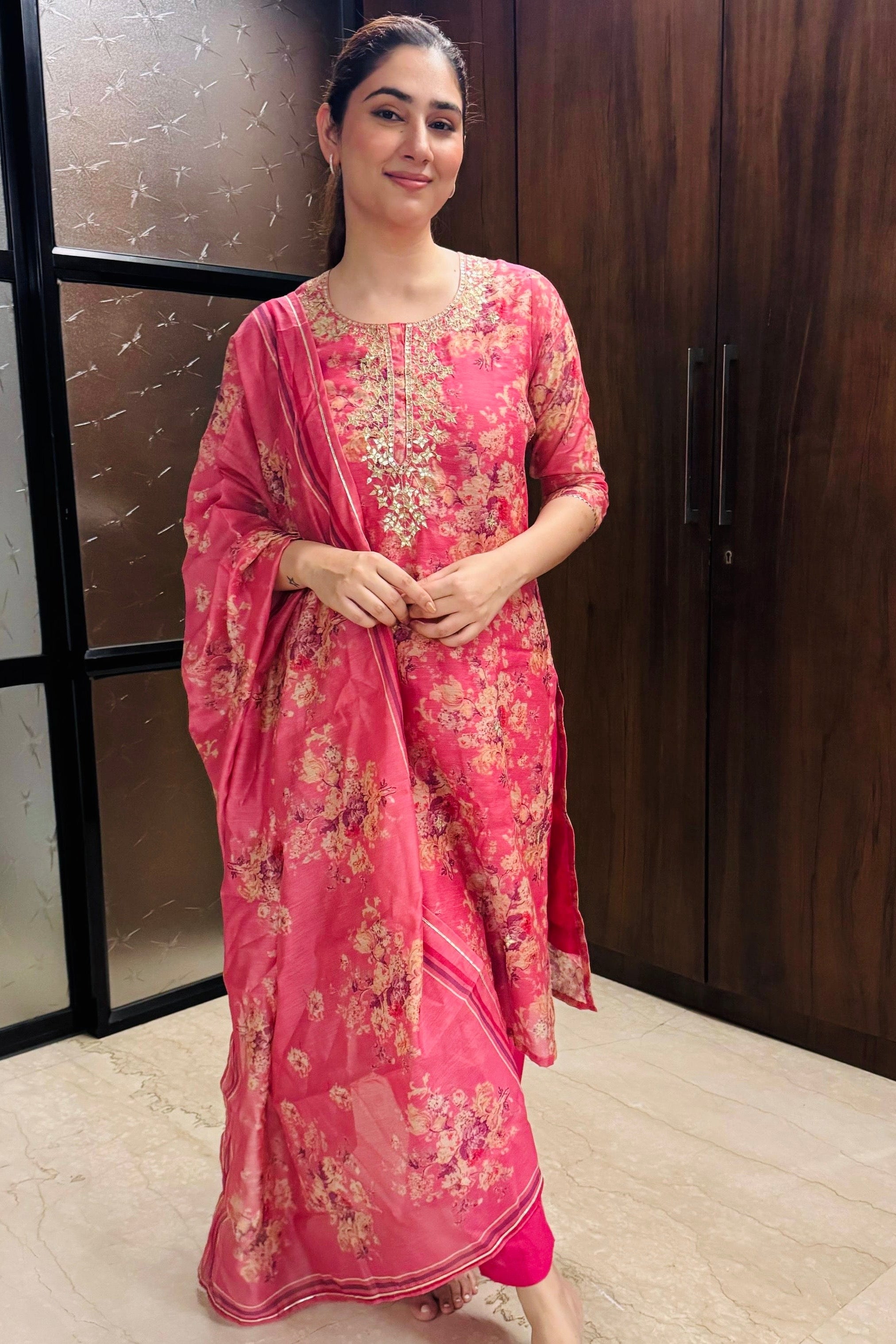 Heer Gulabi Pink Chanderi Suit Set | HER-255