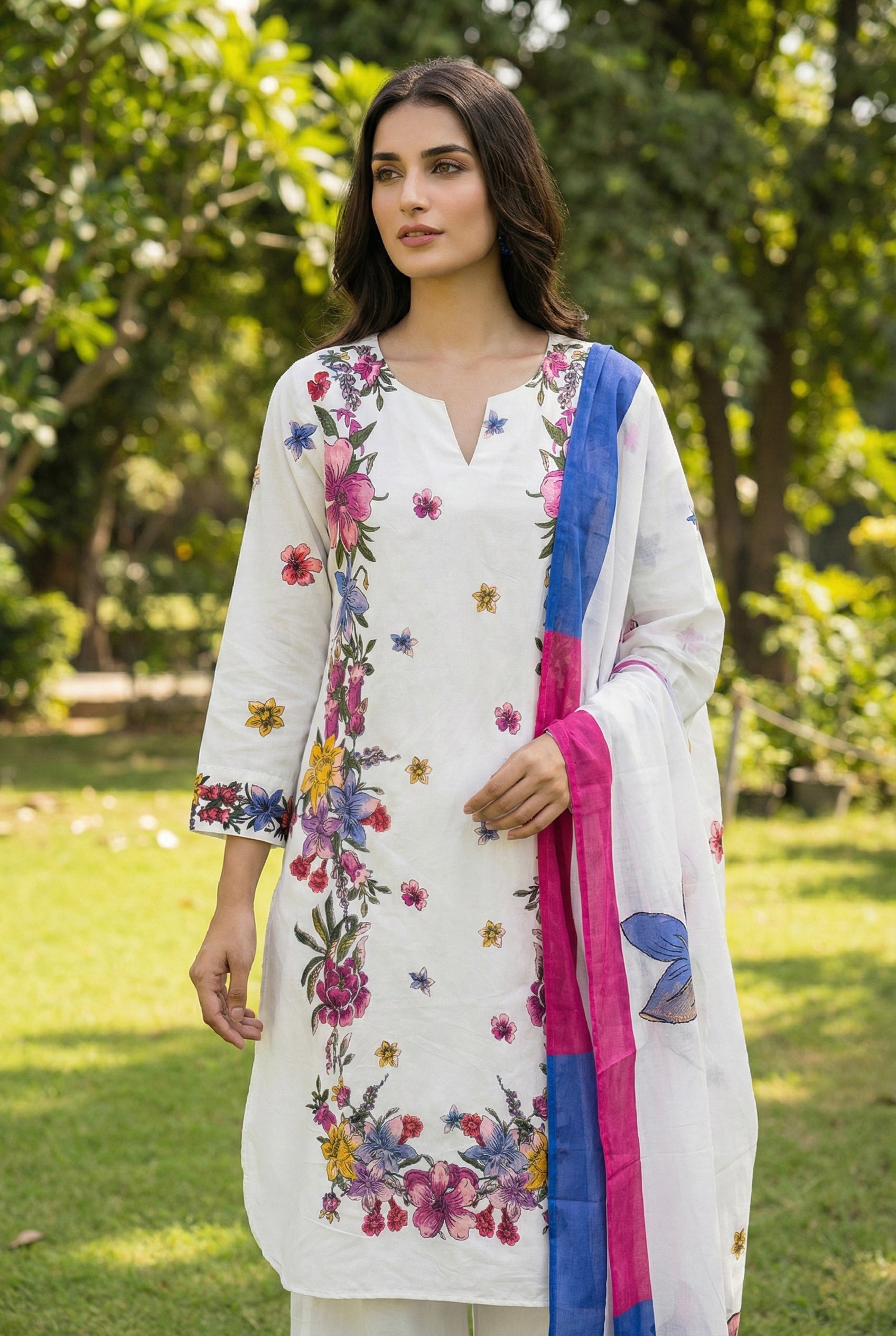 Gulnoor Ivory Bloom Suit Set | HER-745