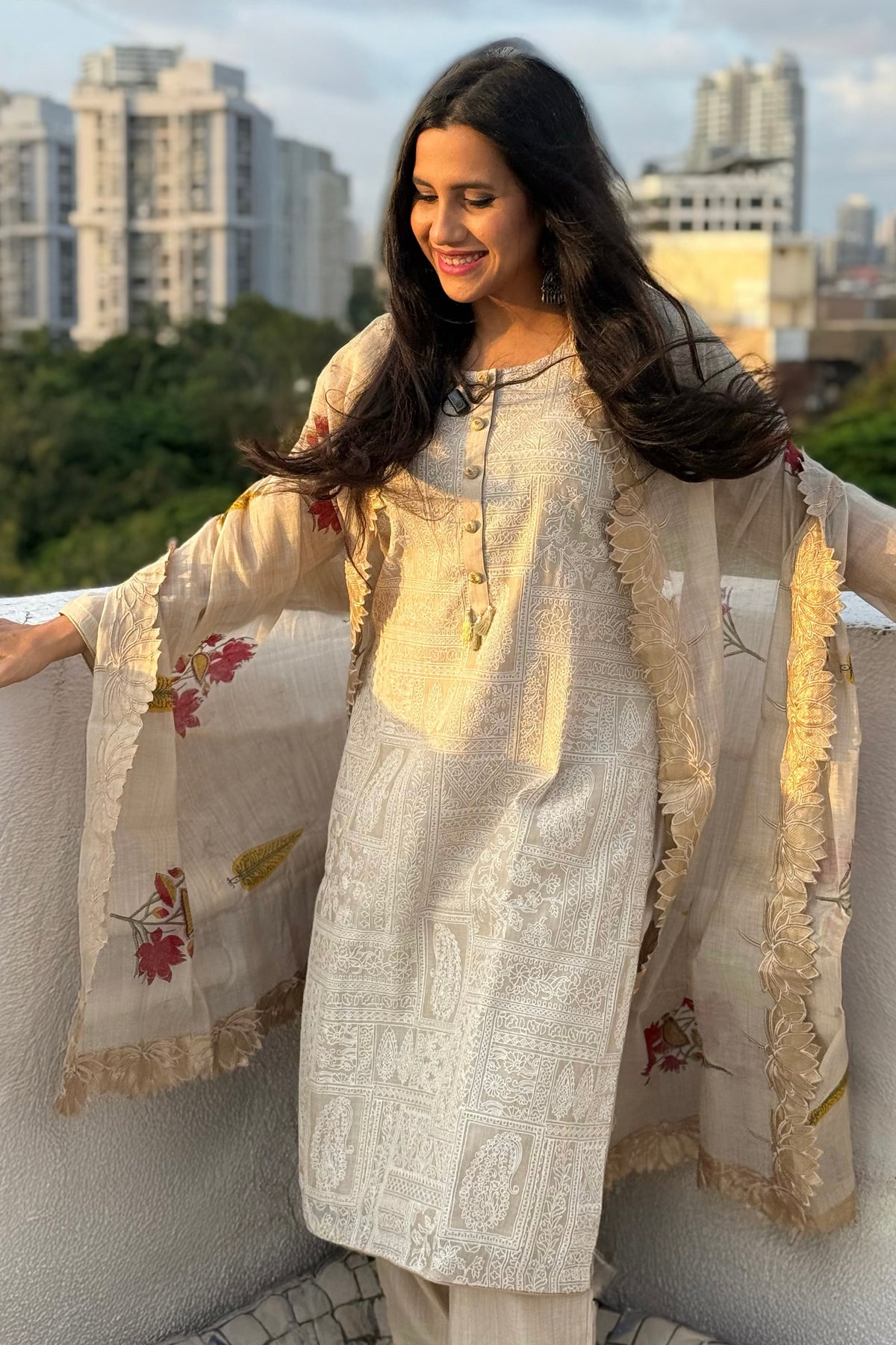 Warm Ivory Gulbahar Chanderi Suit Set