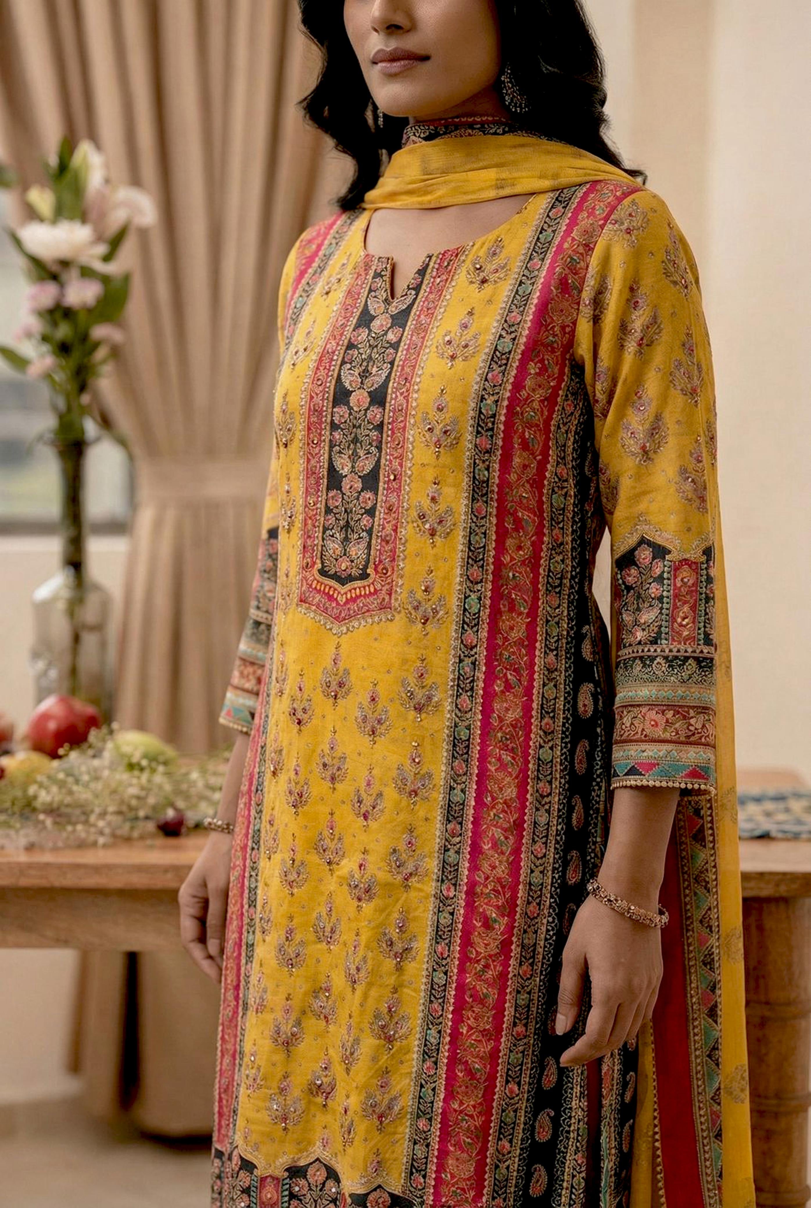 Mustard Yellow Muslin Suit Set | HER-453