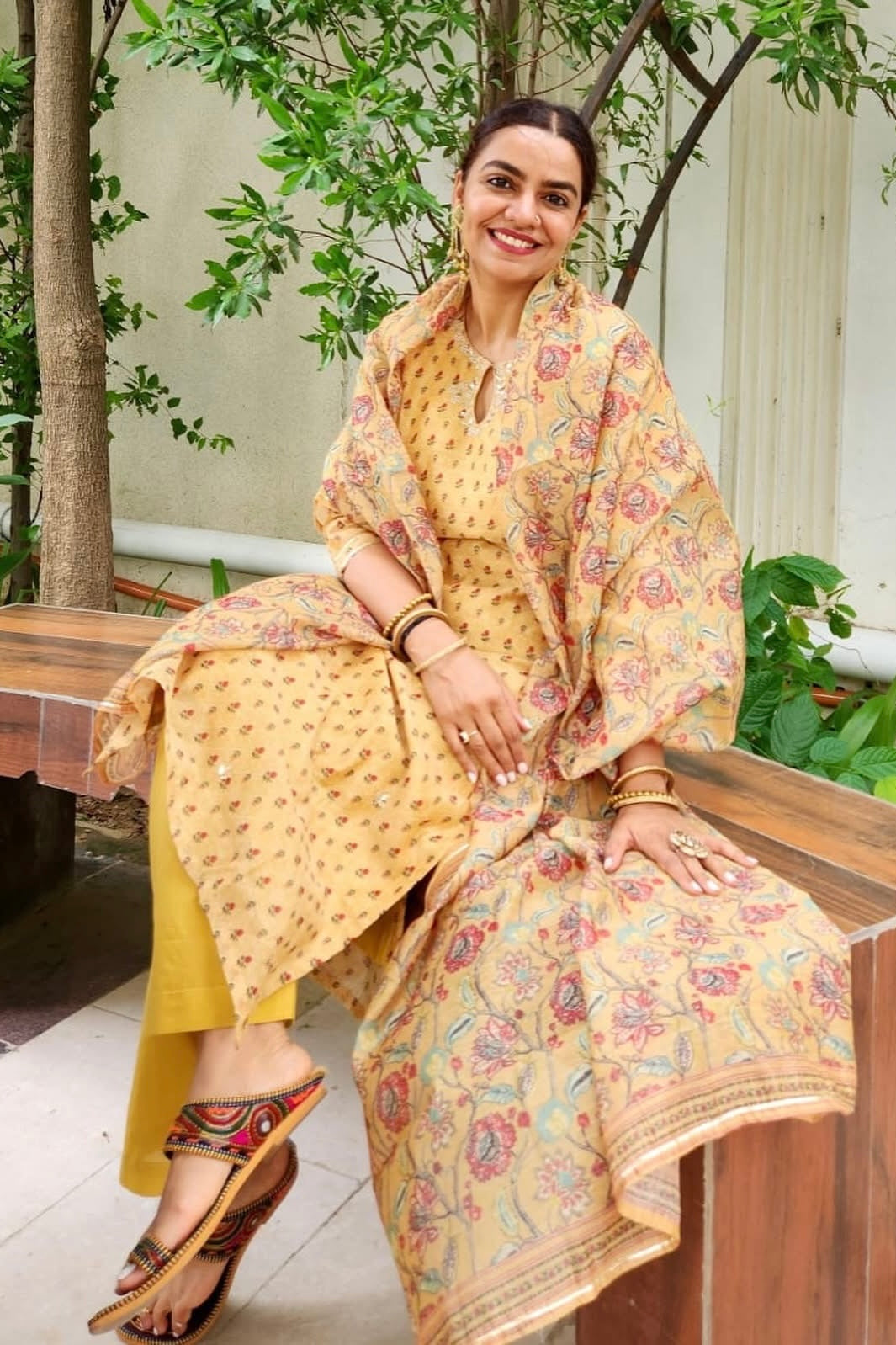 Mustard Straight Fit Chanderi Suit Set | HER-294