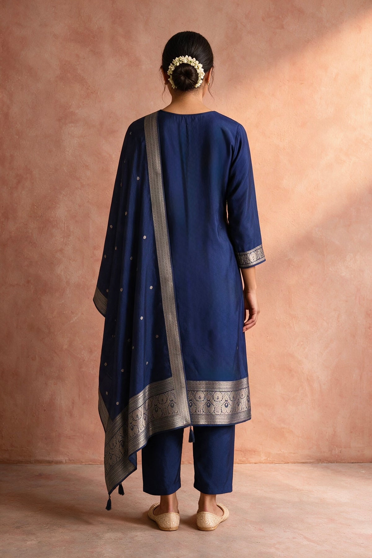 Midnight Blue Dola Silk Zari Embroidered Suit Set