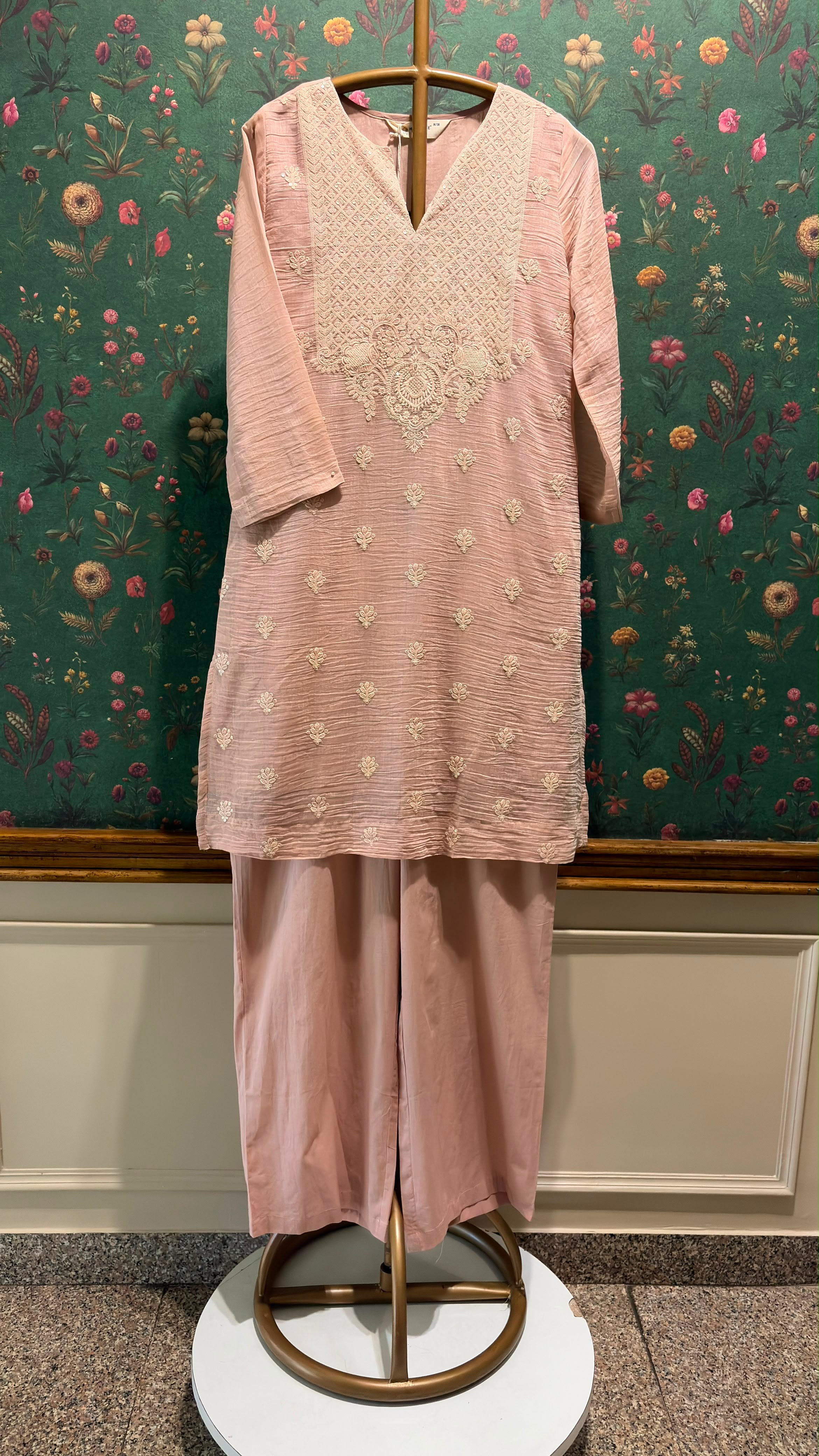 Pastel Pink Mul-Chanderi Kurta Set