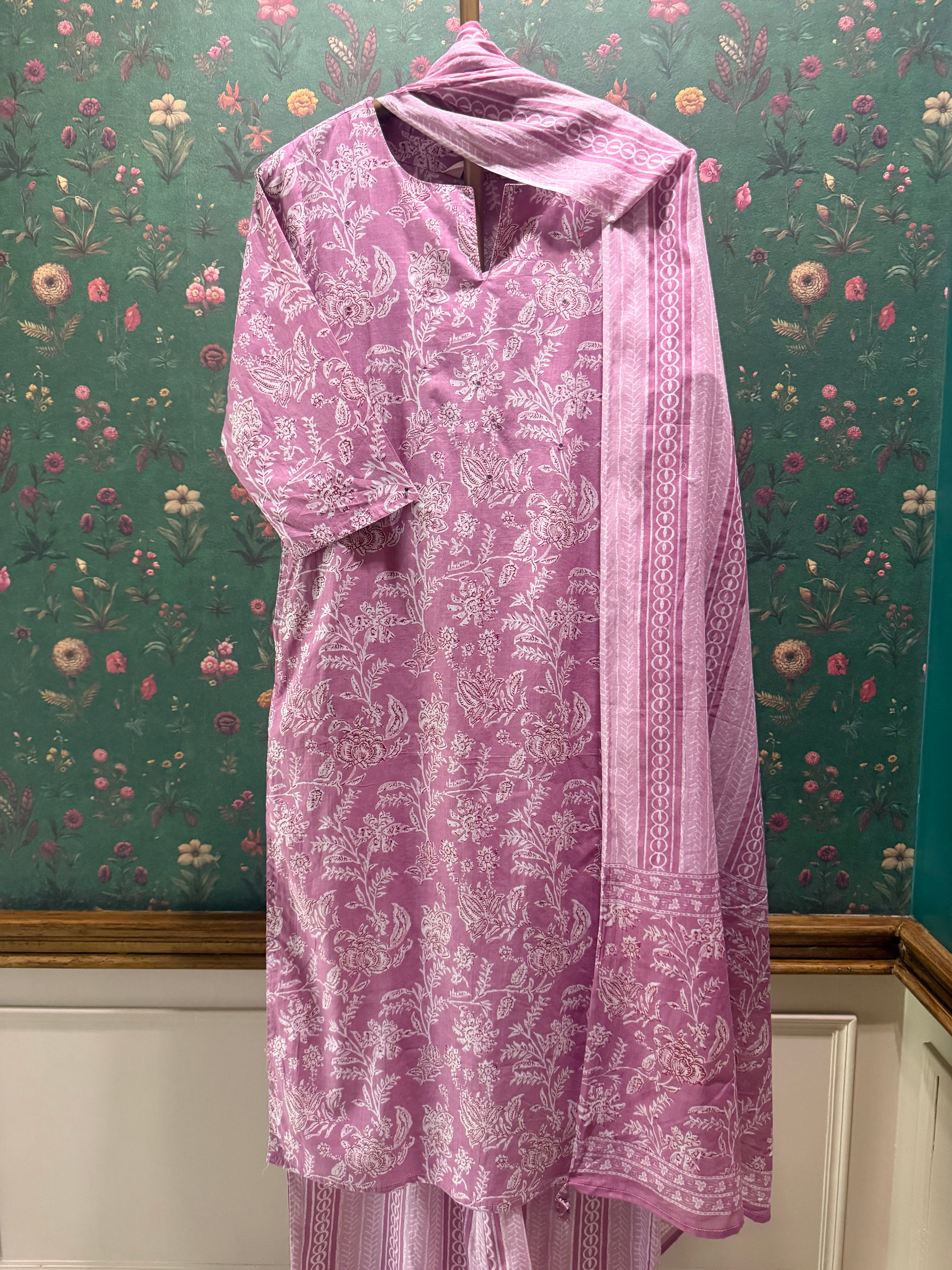 Blush Pink Printed Cotton Suit Set | HER-731