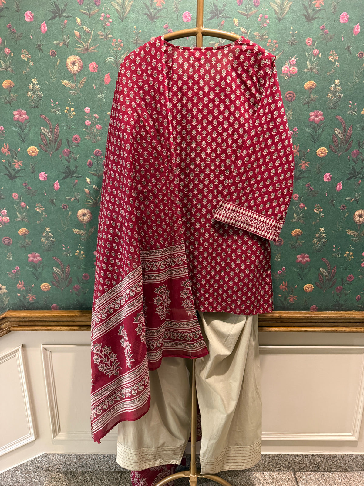 Deep Berry Cotton Printed Farshi Salwar Set