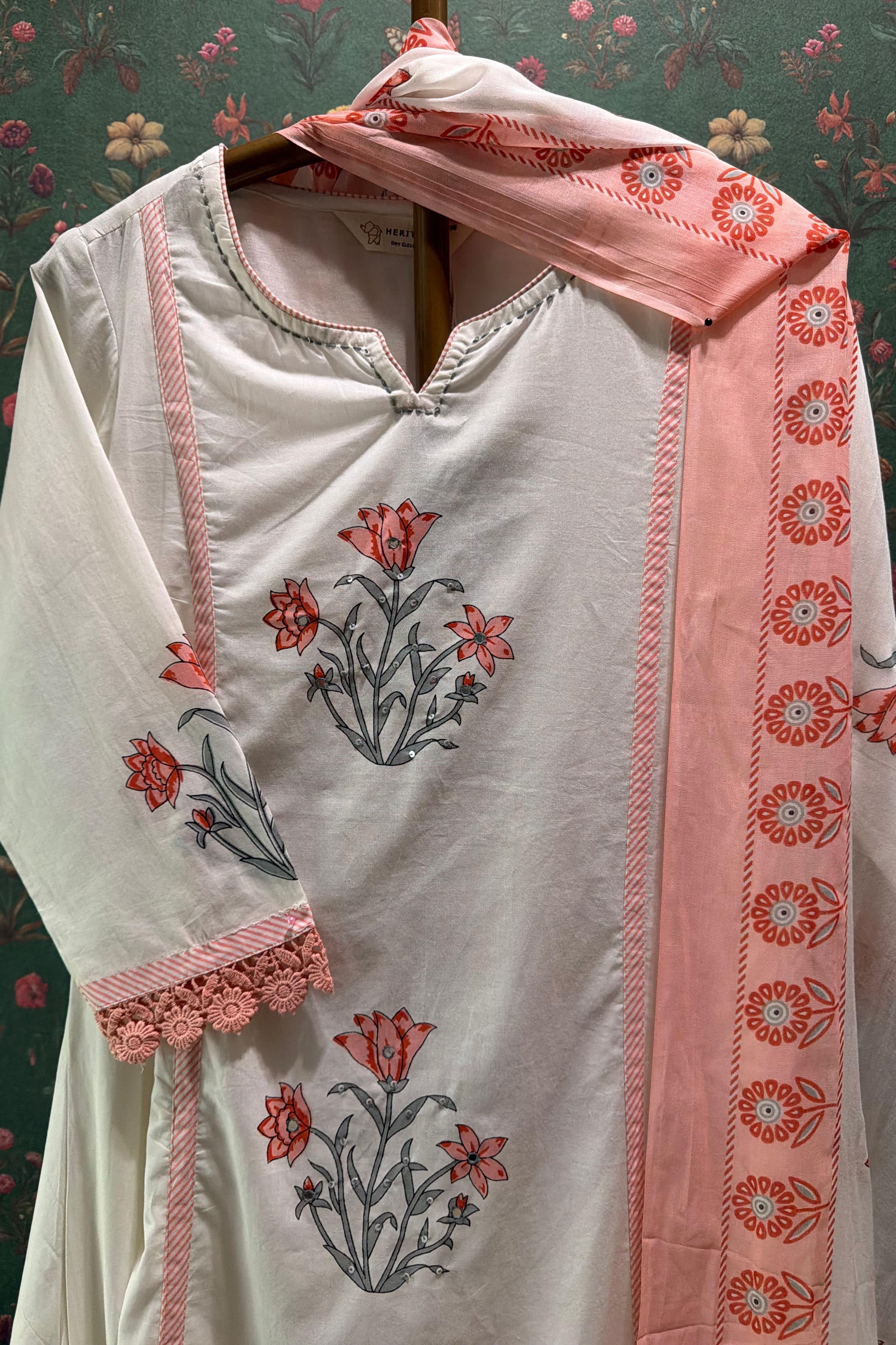 Peach and Ivory A-Line Suit Set | HER-761