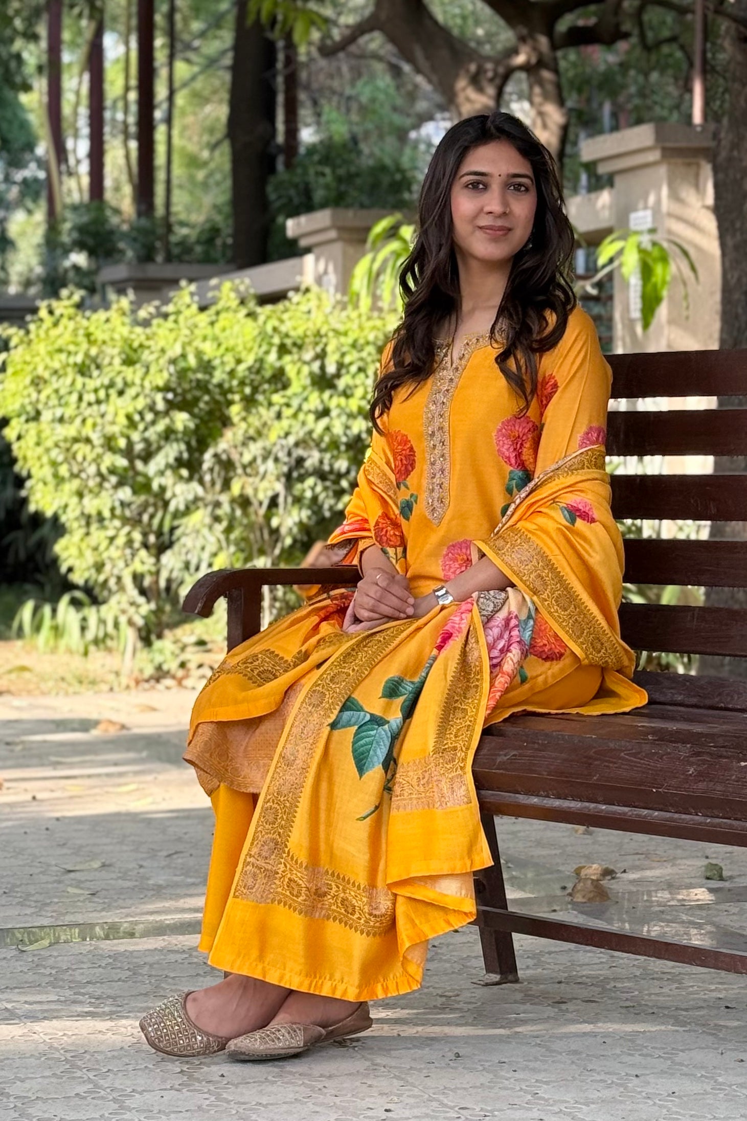 Yellow Floral Chanderi Suit Set | HER-608