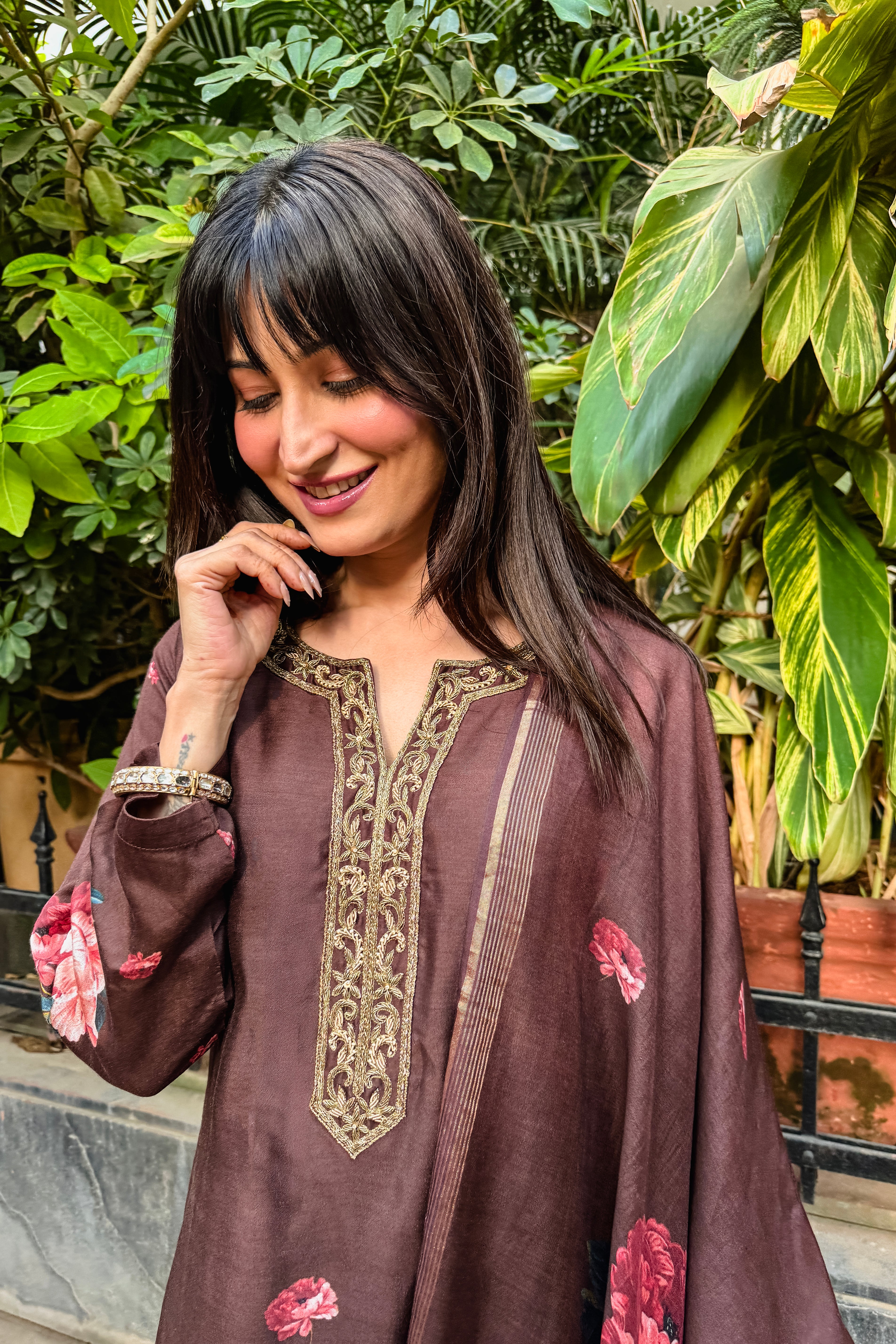 Noorbagh Deep Cocoa Brown Chanderi Suit Set x Noorin Sha | HER-603