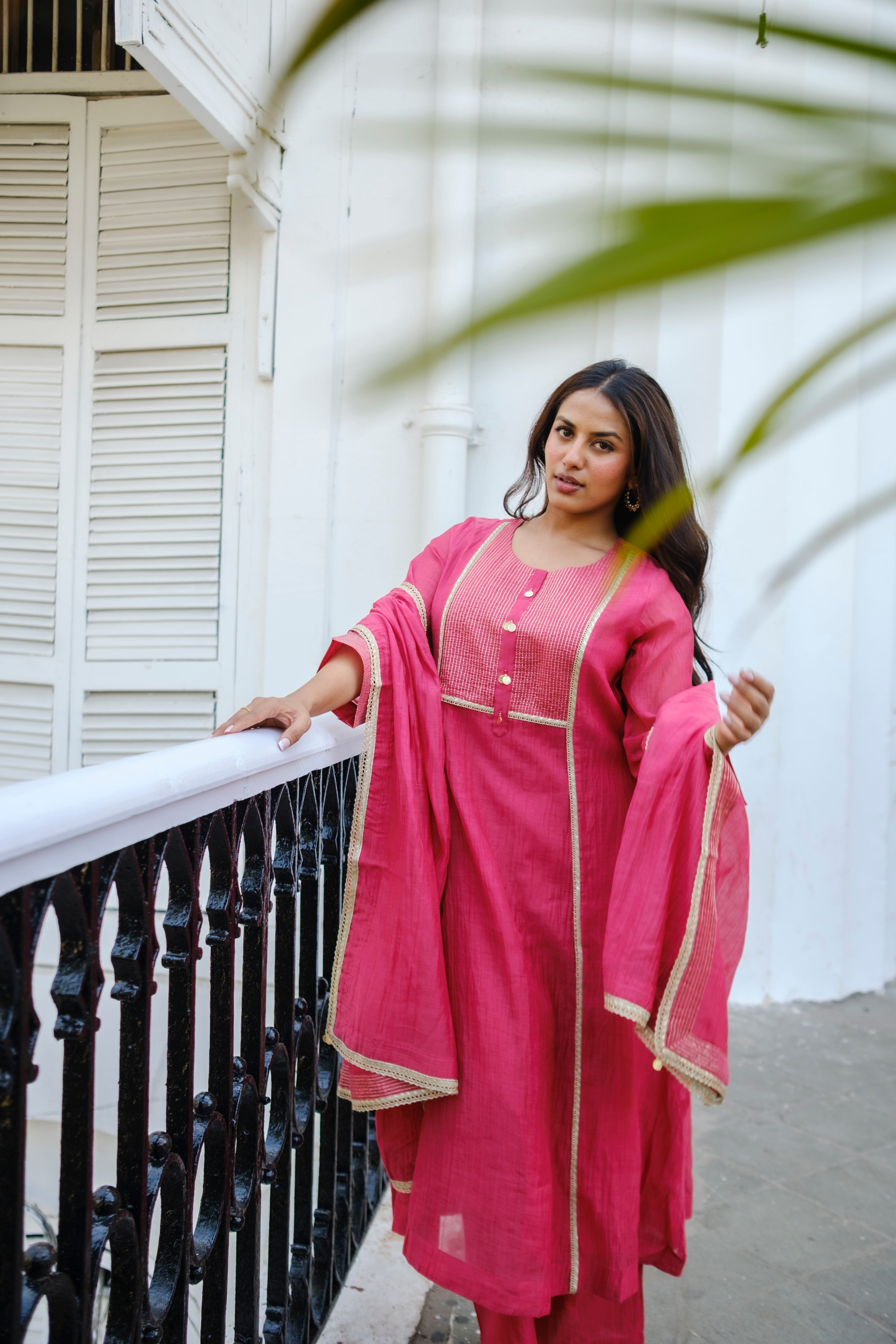 Meher Handcrafted Mul Chanderi A-Line Suit Set | HER-621