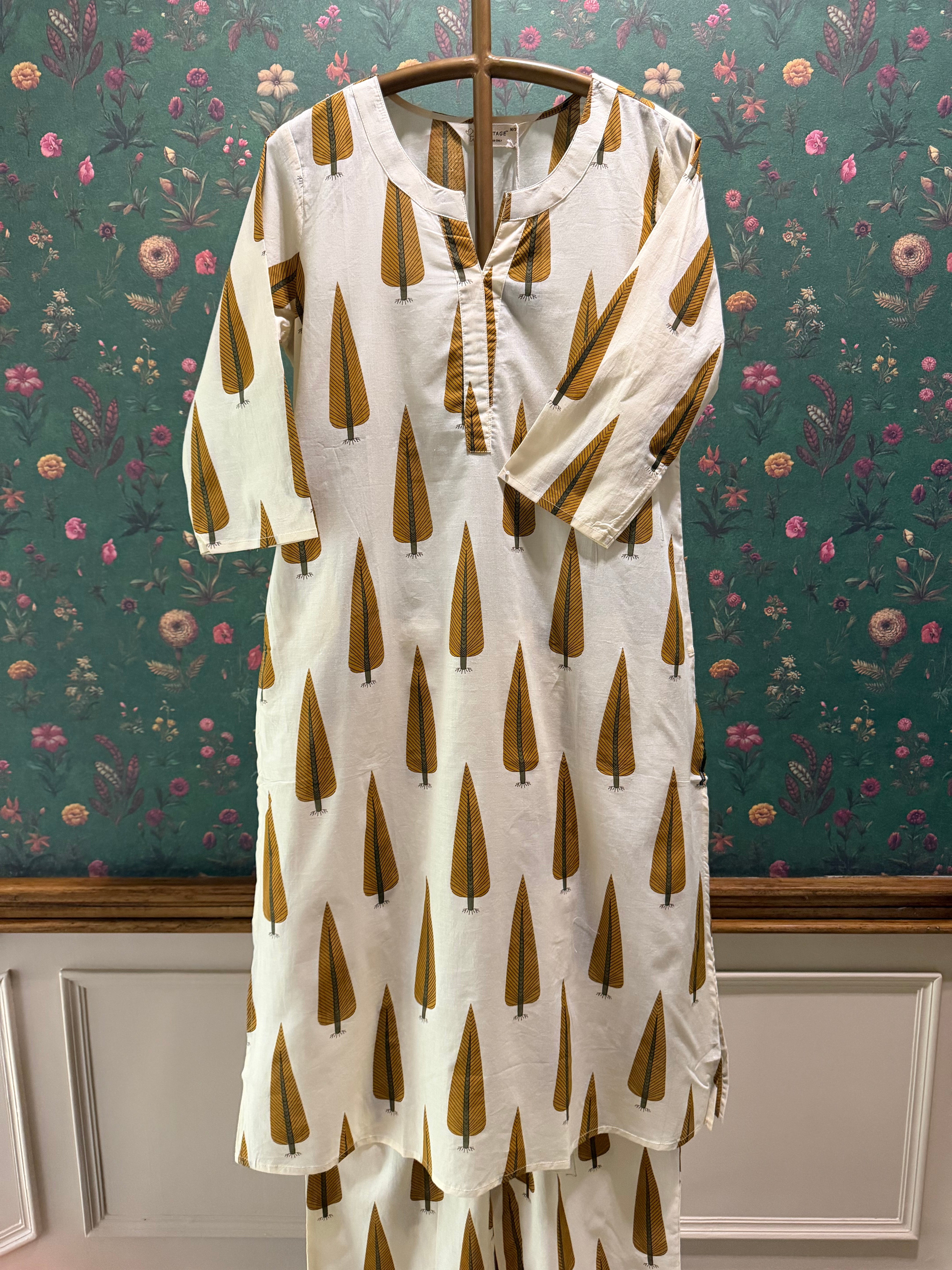 Mustard Yellow Cotton Printed Kurta Set | HER-711