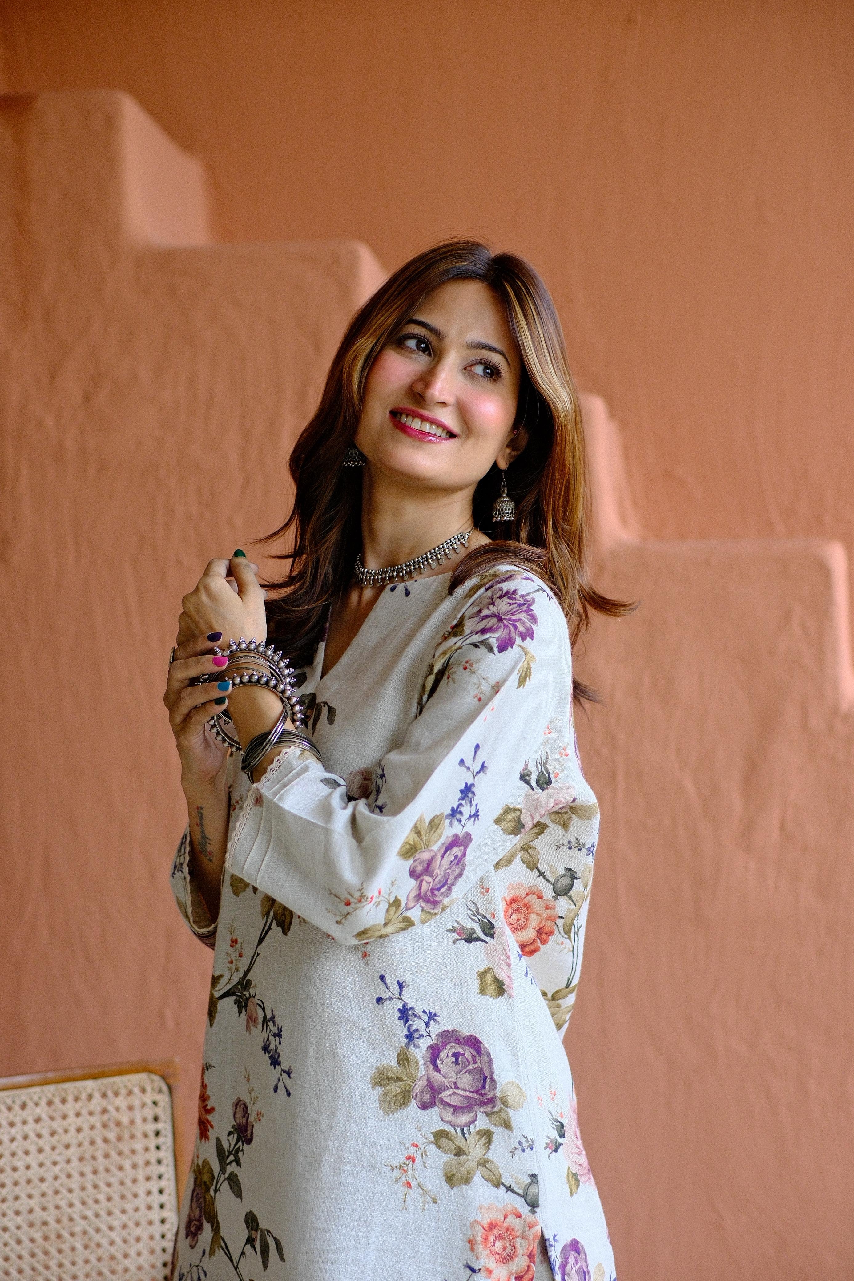 Rosalie Bloom Pure Linen Co-ord/Kurta Set | HER-465