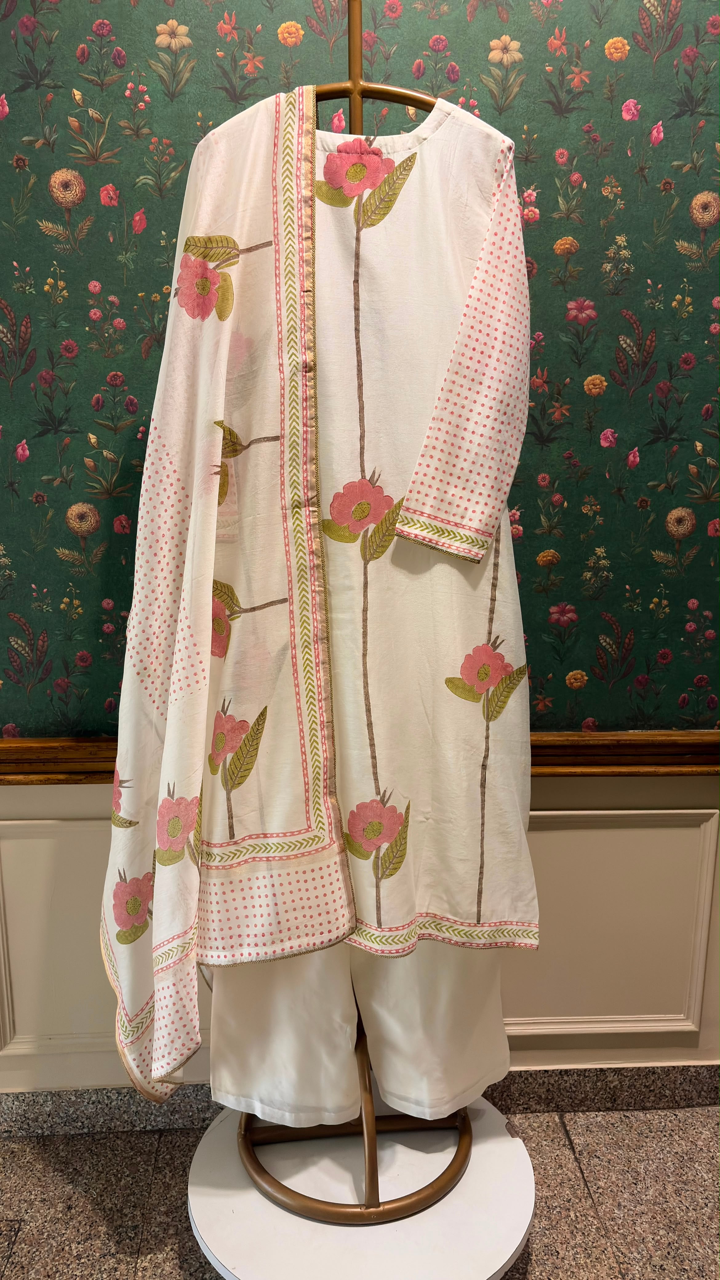 Ivory Floral Pure Chanderi Suit Set