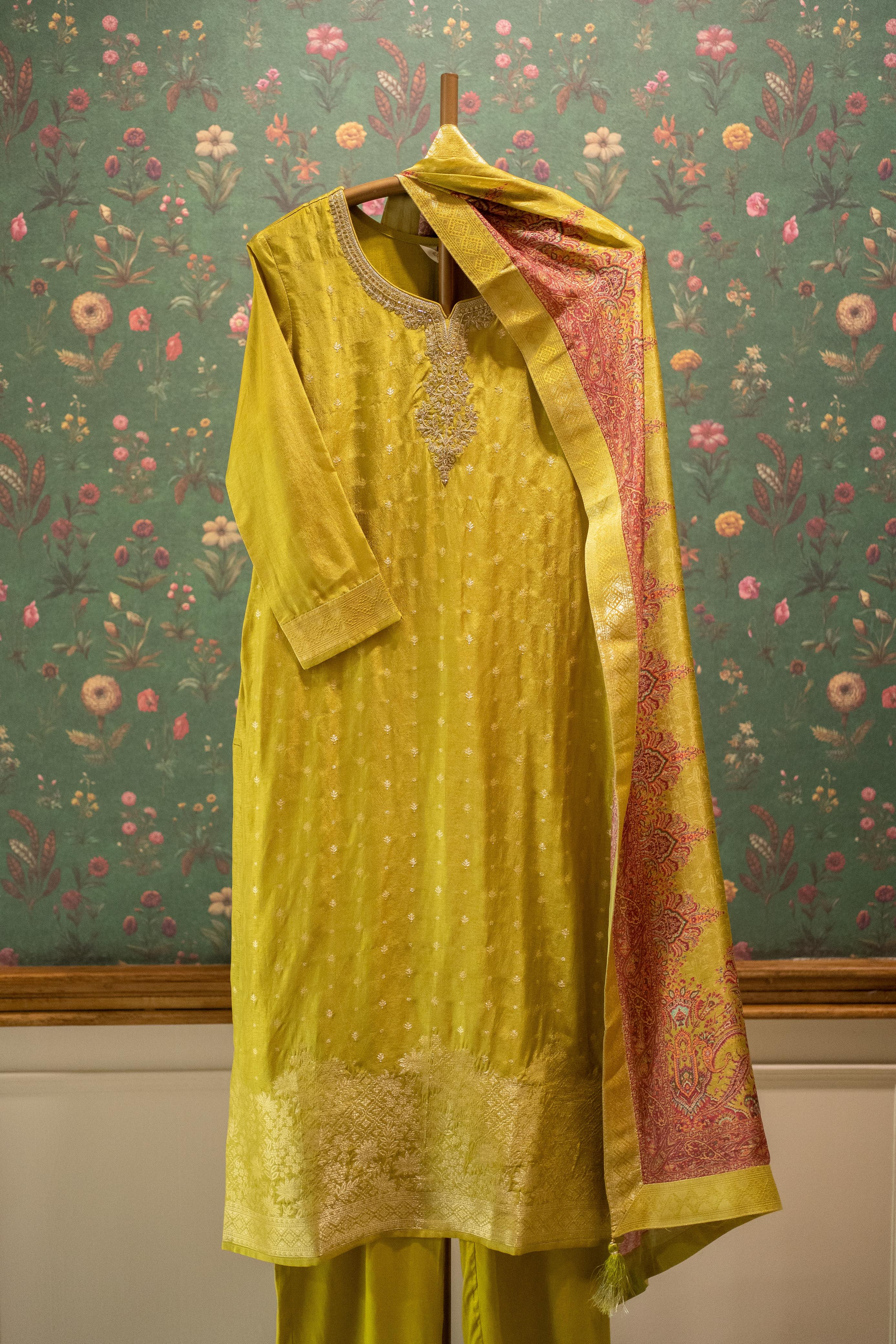 Ira Golden Yellow Silk Suit Set with Banarasi Dupatta | HER-558 YELLOW