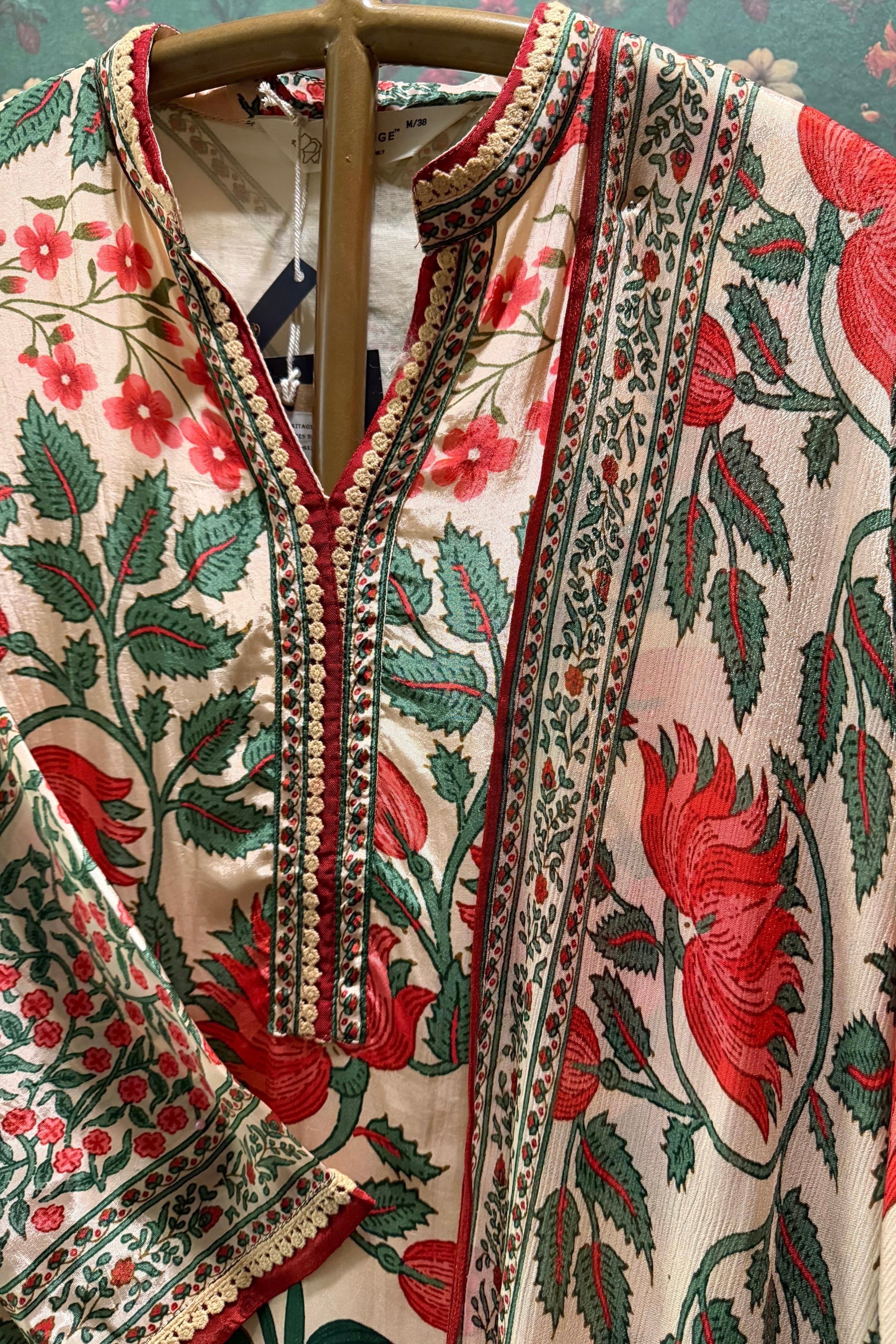 Peach Crimson Botanical Printed Suit Set | HER-613