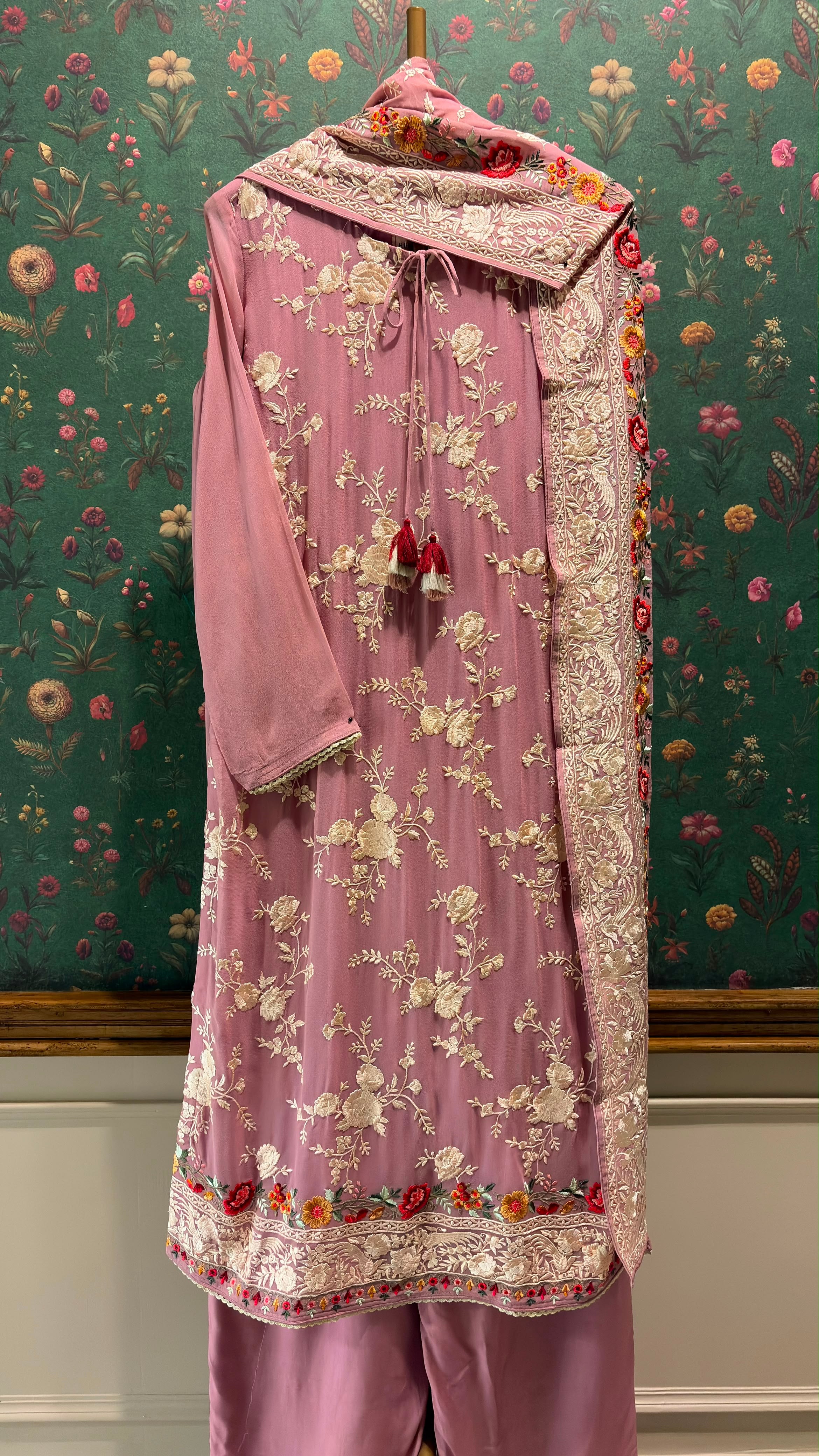 Dusty Rose Floral Embroidered Georgette Suit Set