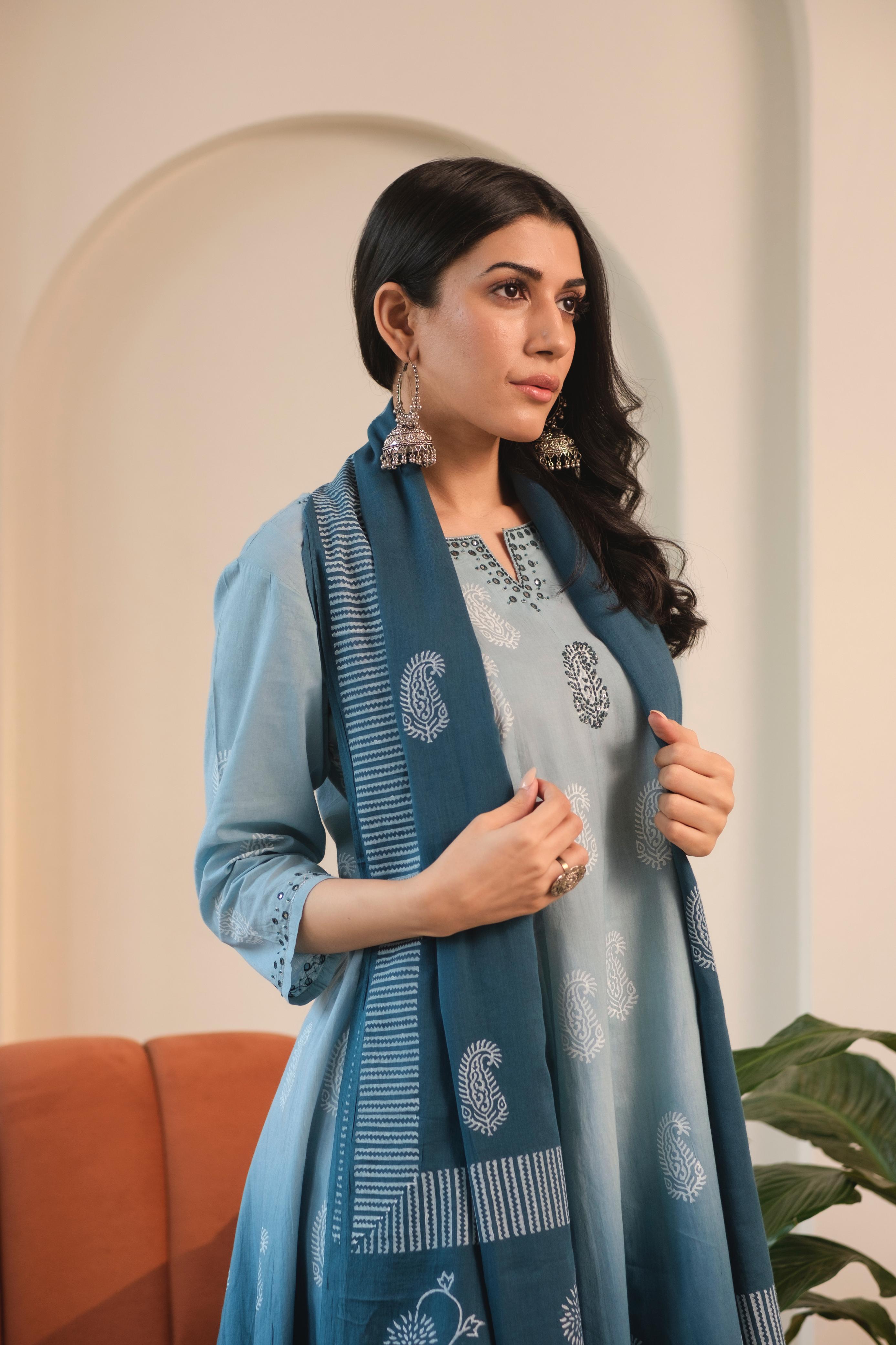 Ombré Blue A-Line Suit Set, with Palazzo Pants | HER-545